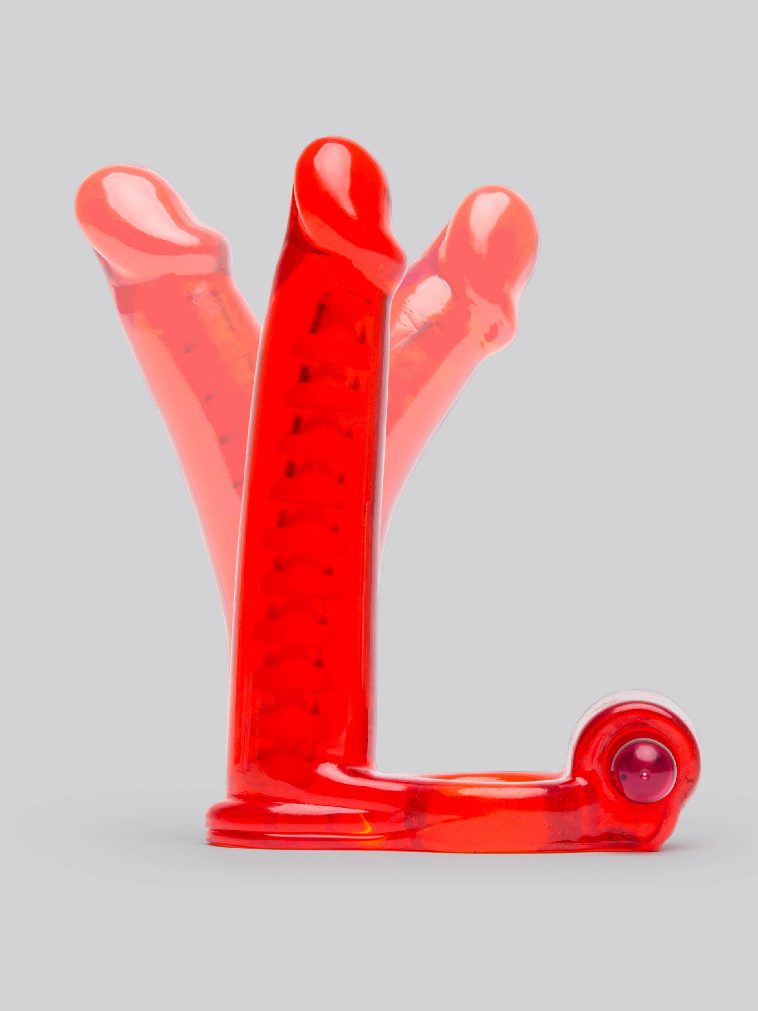 Double Penetrator Cock Ring Anal Vibrator Strap-On, Red, hi-res