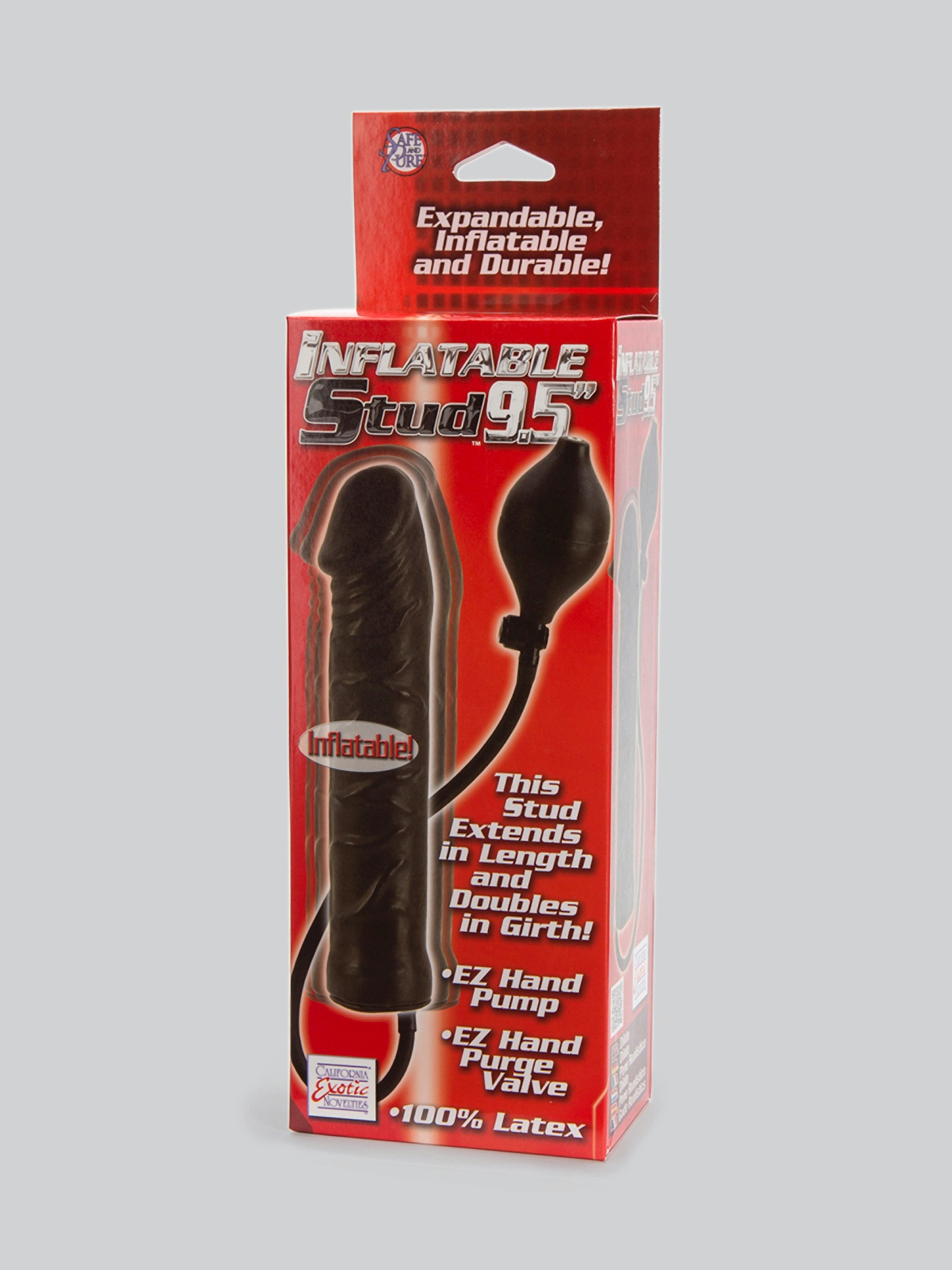 Inflatable Stud Dildo 9.5 Inch, Black, hi-res