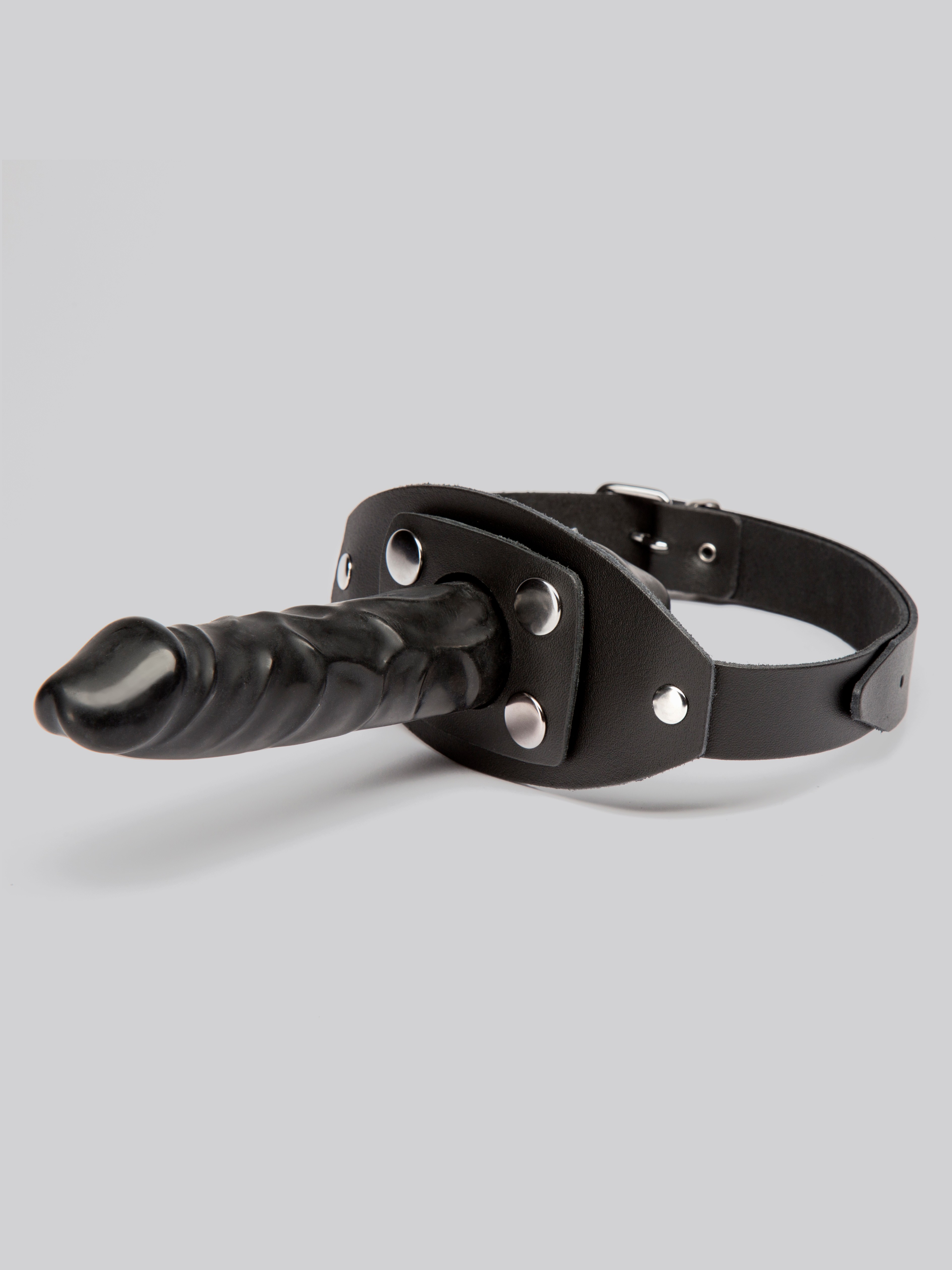 Zado Leather Mouth Gag 5.5 Inch Dildo Harness, Black, hi-res