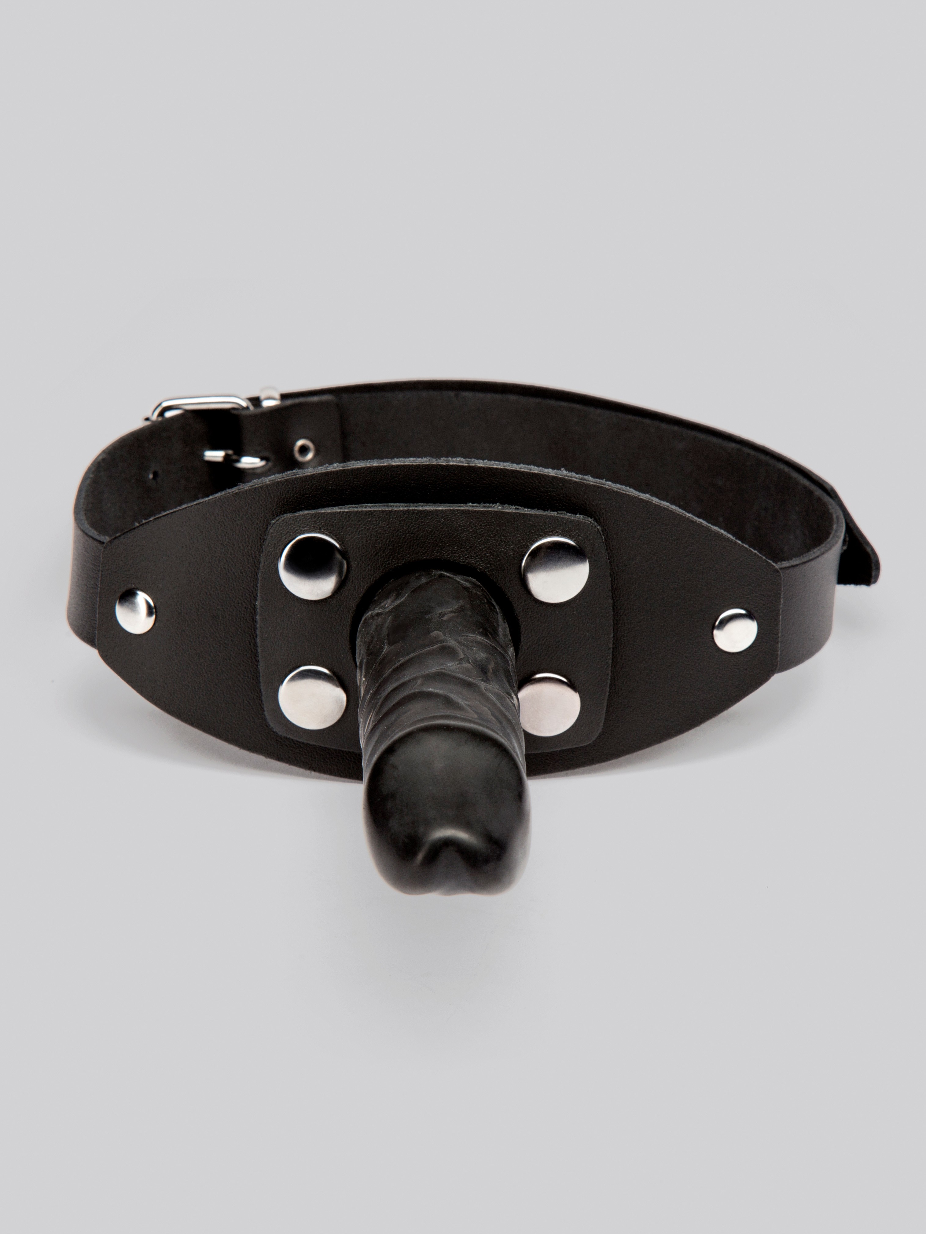 Zado Leather Mouth Gag 5.5 Inch Dildo Harness, Black, hi-res