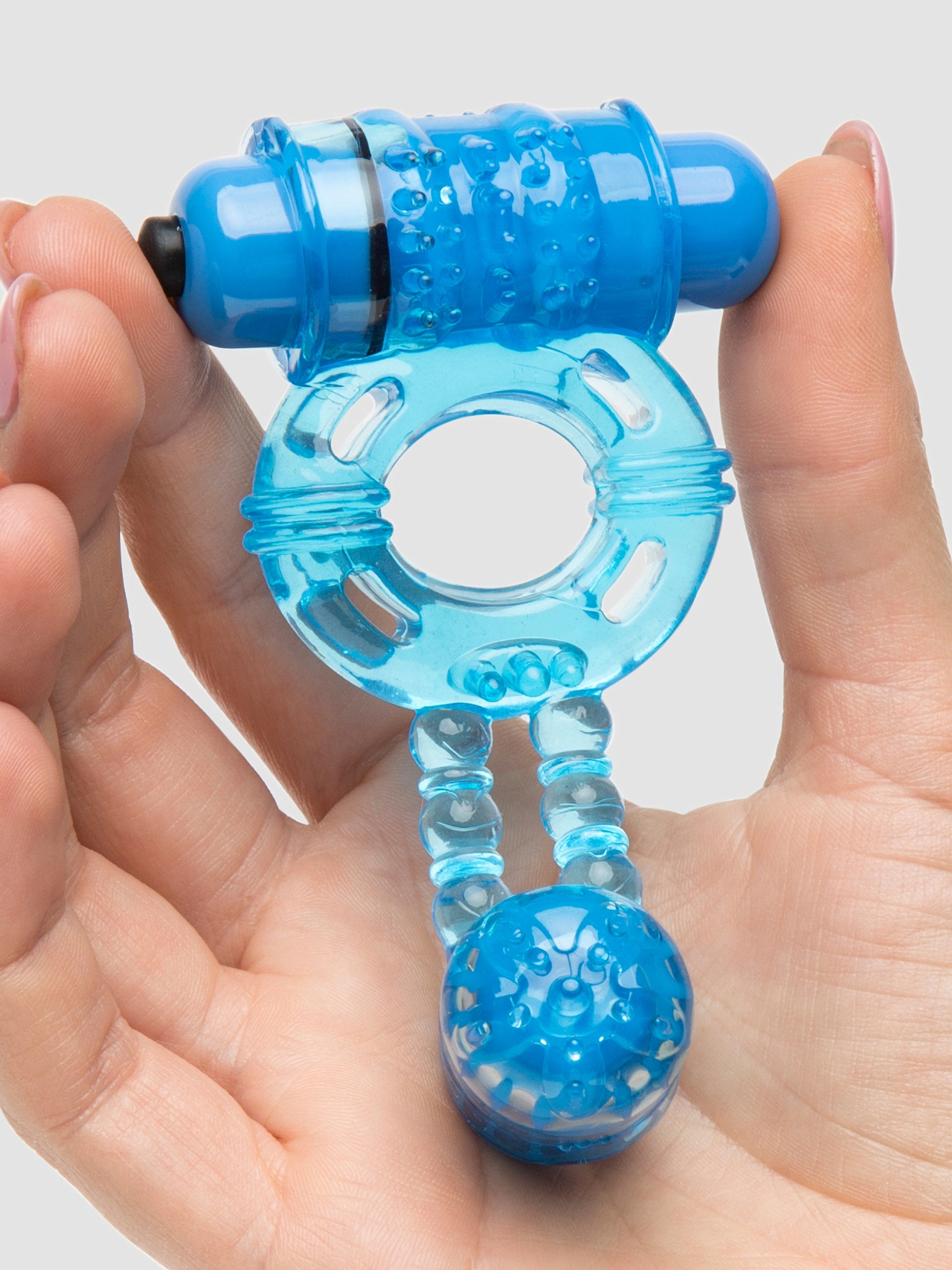 Lovehoney Double Ding Ding Vibrating Cock Ring, Blue, hi-res