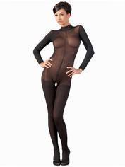Mandy Mystery Sheer High Neck Crotchless Bodystocking, Black, hi-res