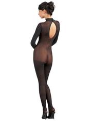 Mandy Mystery Sheer High Neck Crotchless Bodystocking, Black, hi-res