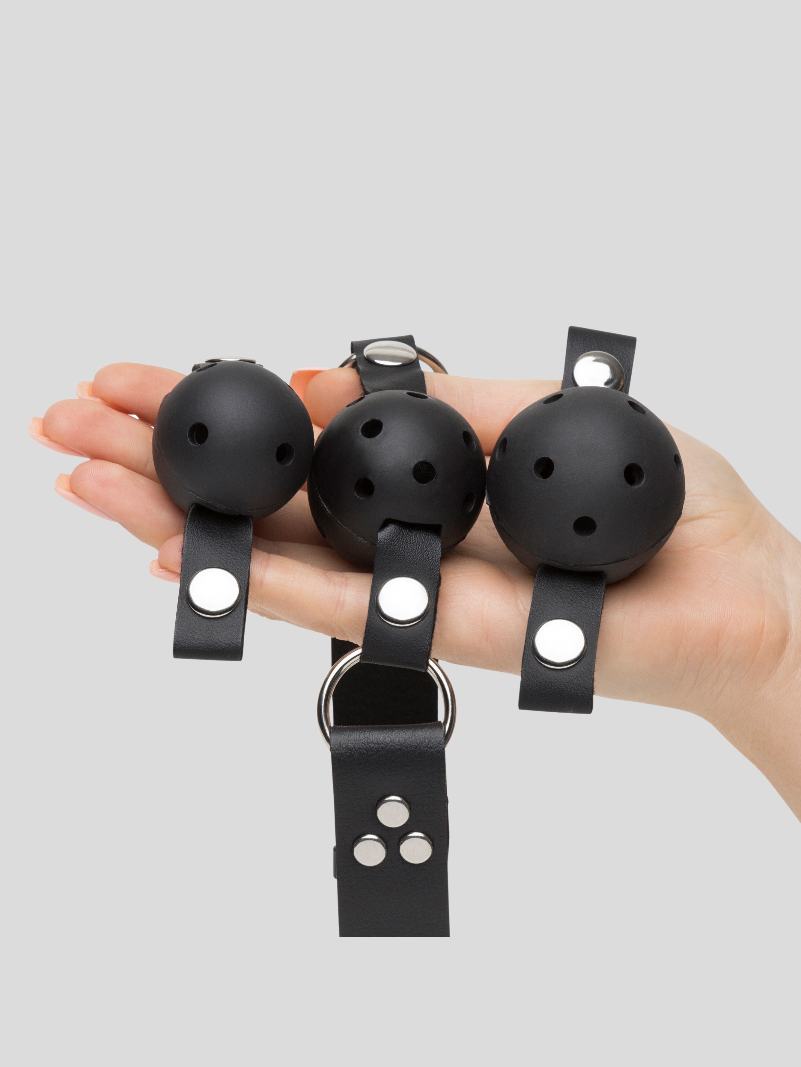 Fetish Fantasy Breathable Ball Gag Training System (3 Balls), Black, hi-res