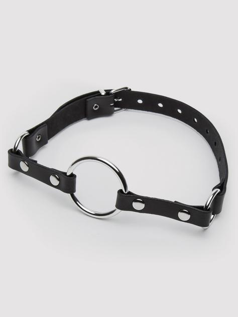 Bondage Boutique Advanced Leather and Metal O-Ring Gag 1.75 Inches, Black, hi-res