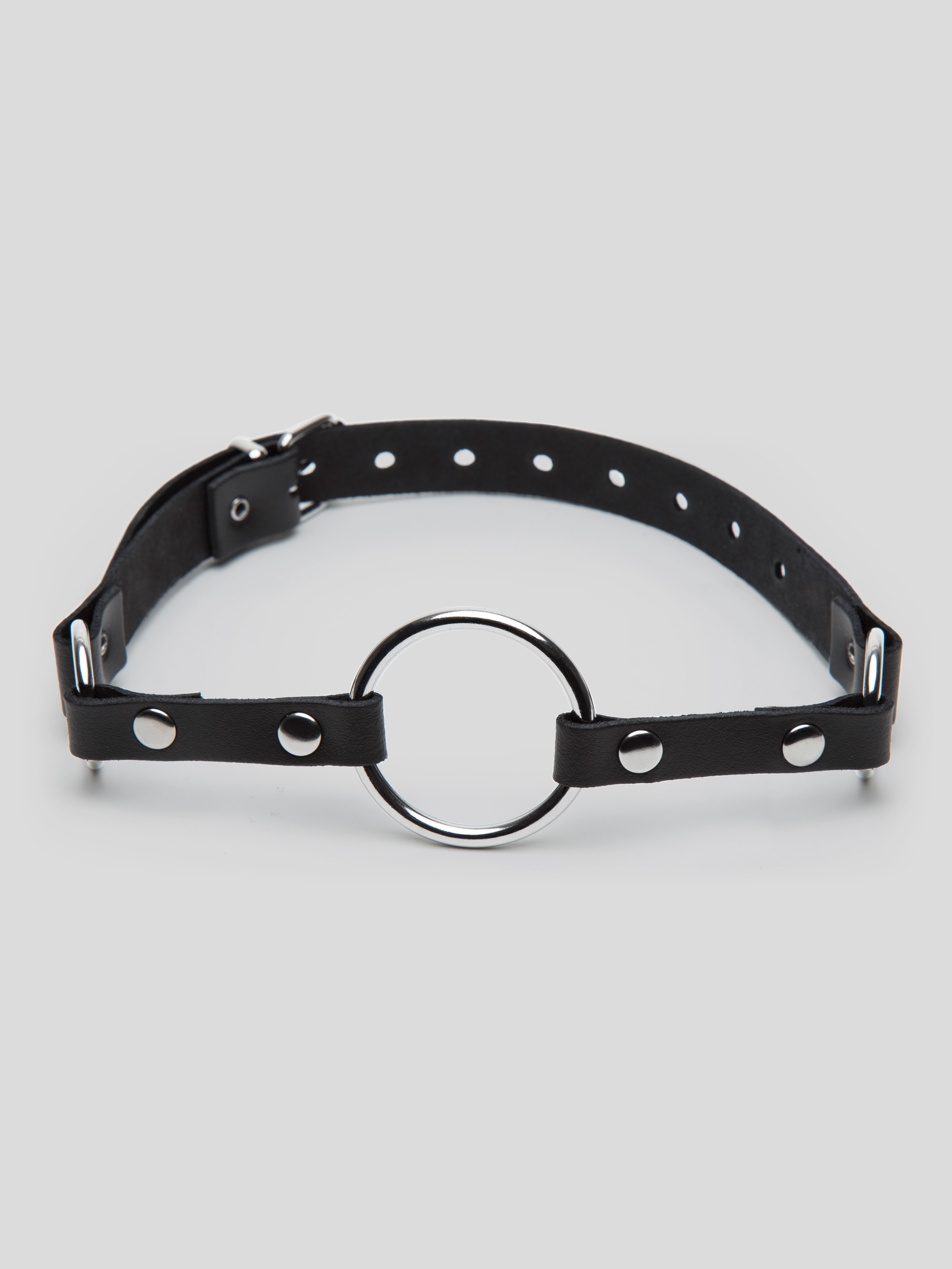 Bondage Boutique Advanced Leather and Metal O-Ring Gag 1.75 Inches, Black, hi-res