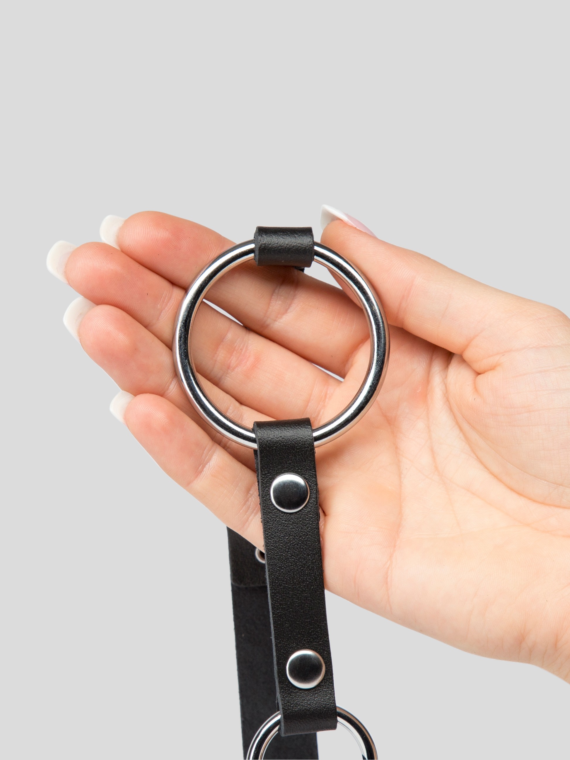 Bondage Boutique Advanced Leather and Metal O-Ring Gag 1.75 Inches, Black, hi-res