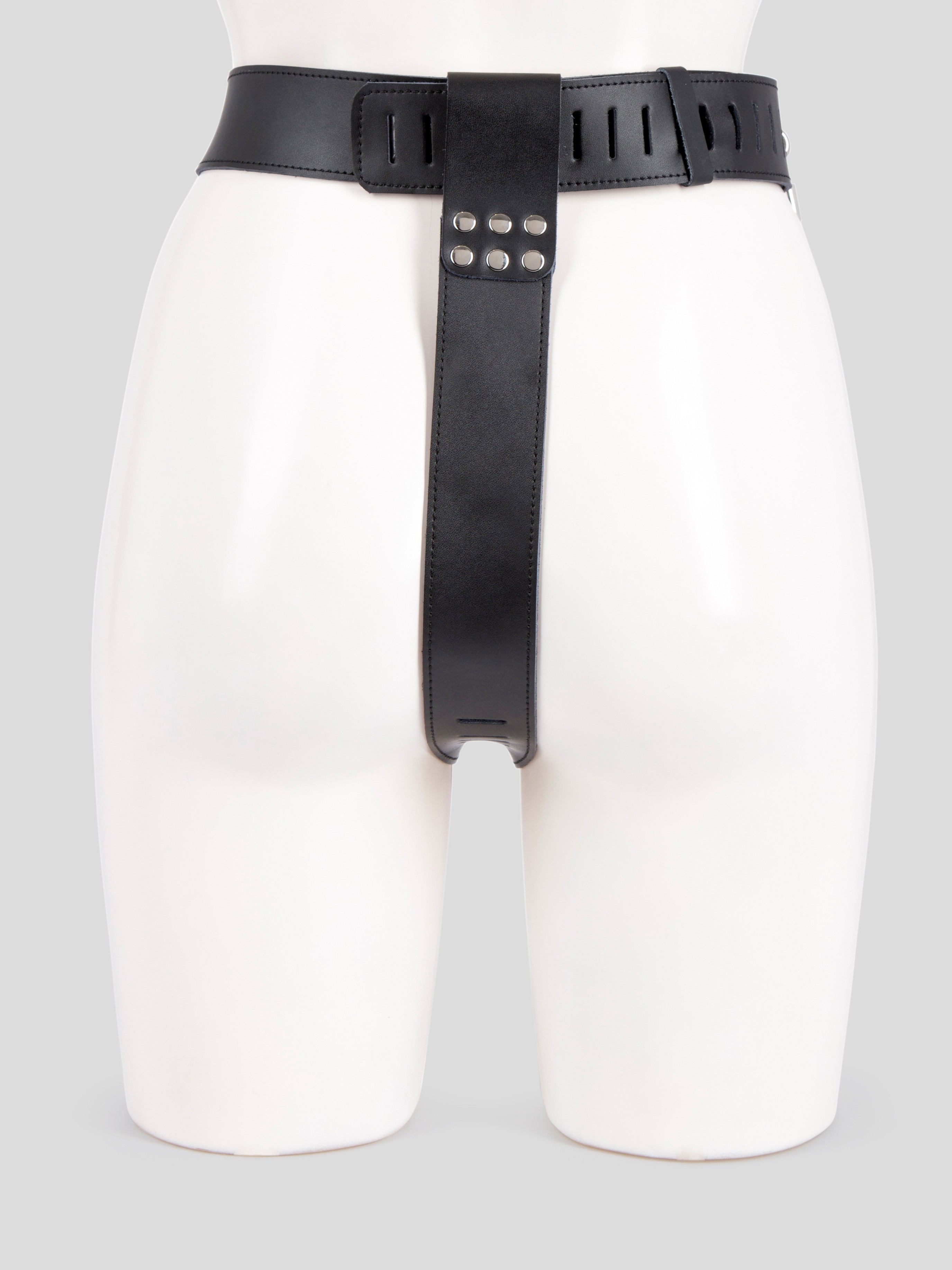 Bondage Boutique Deluxe Leather Female Chastity Belt with Dildo and Butt Plug, Black, hi-res