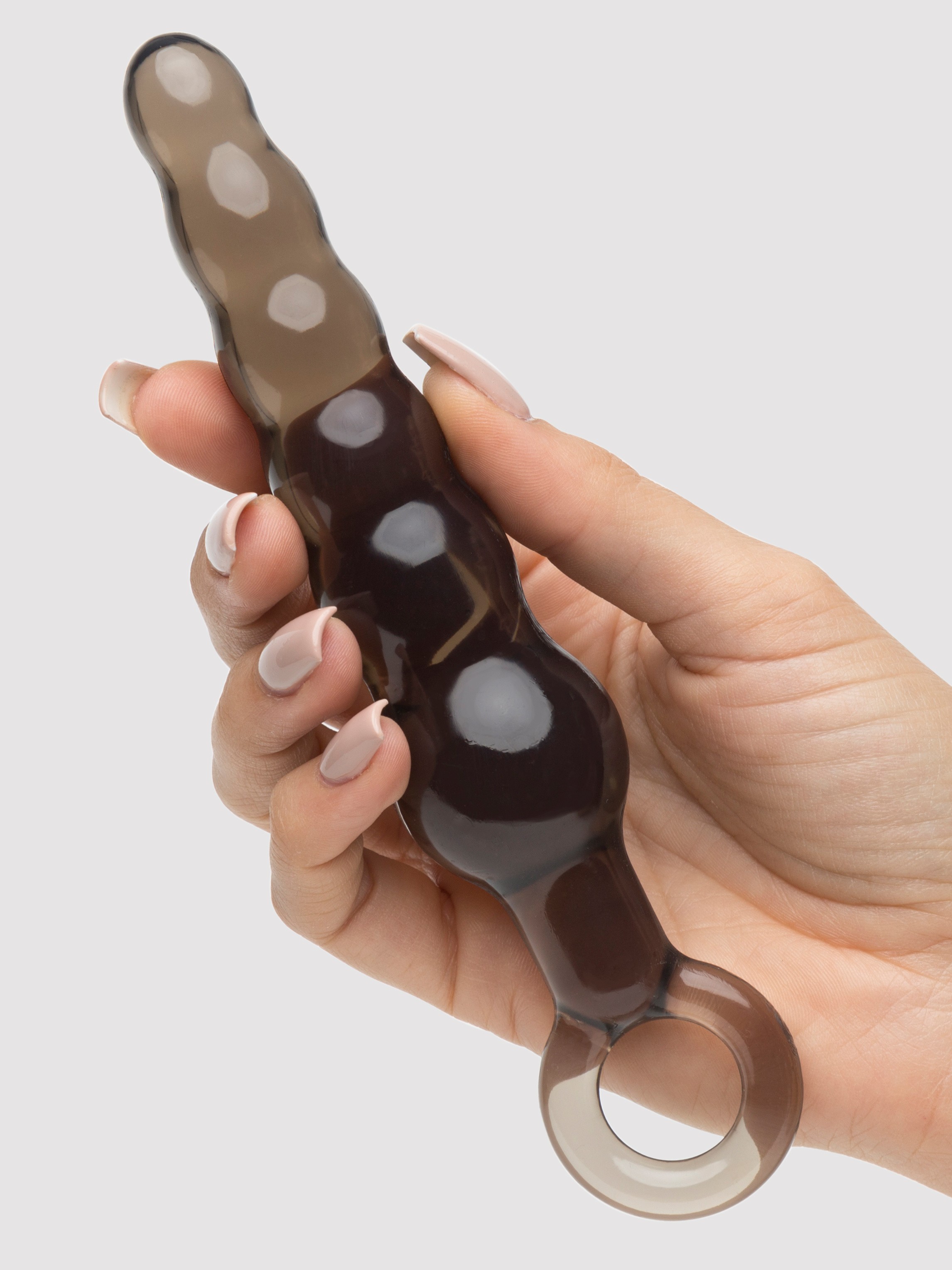 BASICS Beaded Anal Prober with Finger Loop 5.25 Inch, Black, hi-res