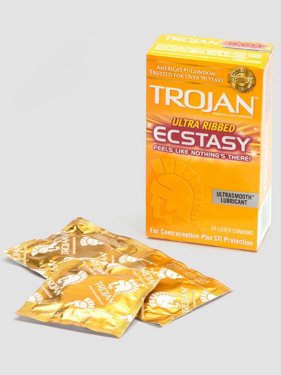 Trojan Ultra Ribbed Ecstasy Latex Condoms (10 Count), , hi-res