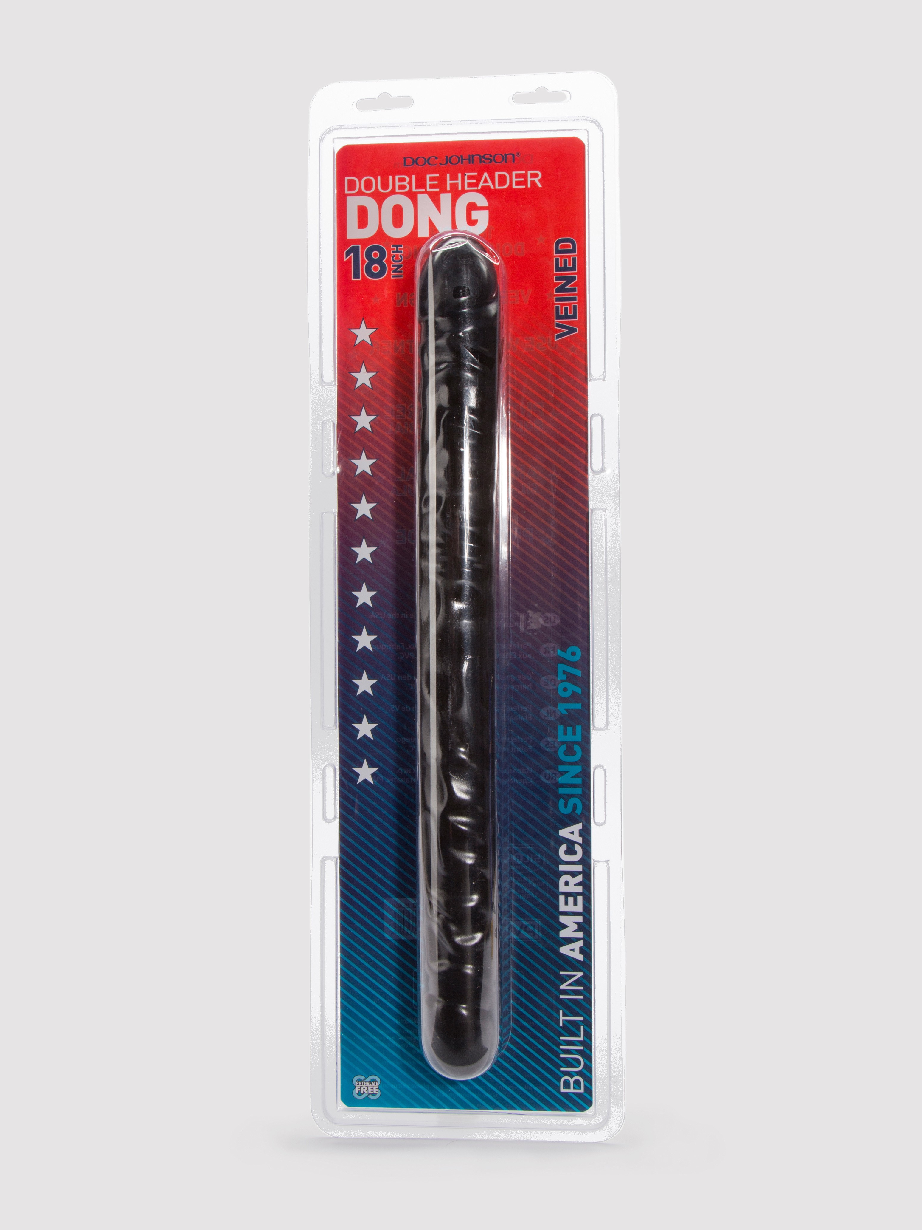 Doc Johnson Classic Veined Double Header Double-Ended Dildo 18 Inch, Black, hi-res