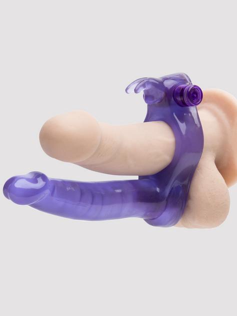 Double Penetration Strap-On Vibrating Rabbit Cock Ring, Purple, hi-res