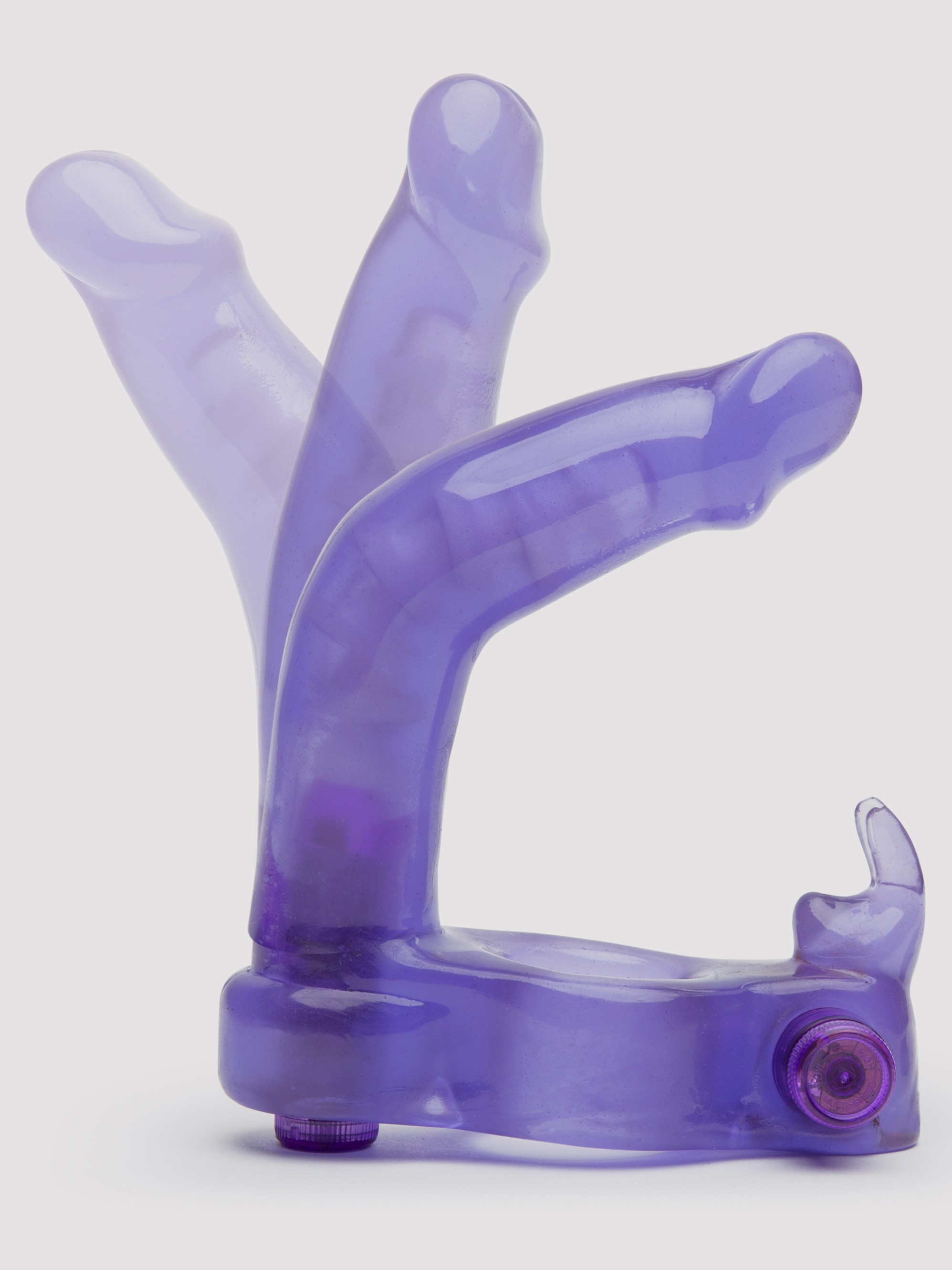Double Penetration Strap-On Vibrating Rabbit Cock Ring, Purple, hi-res