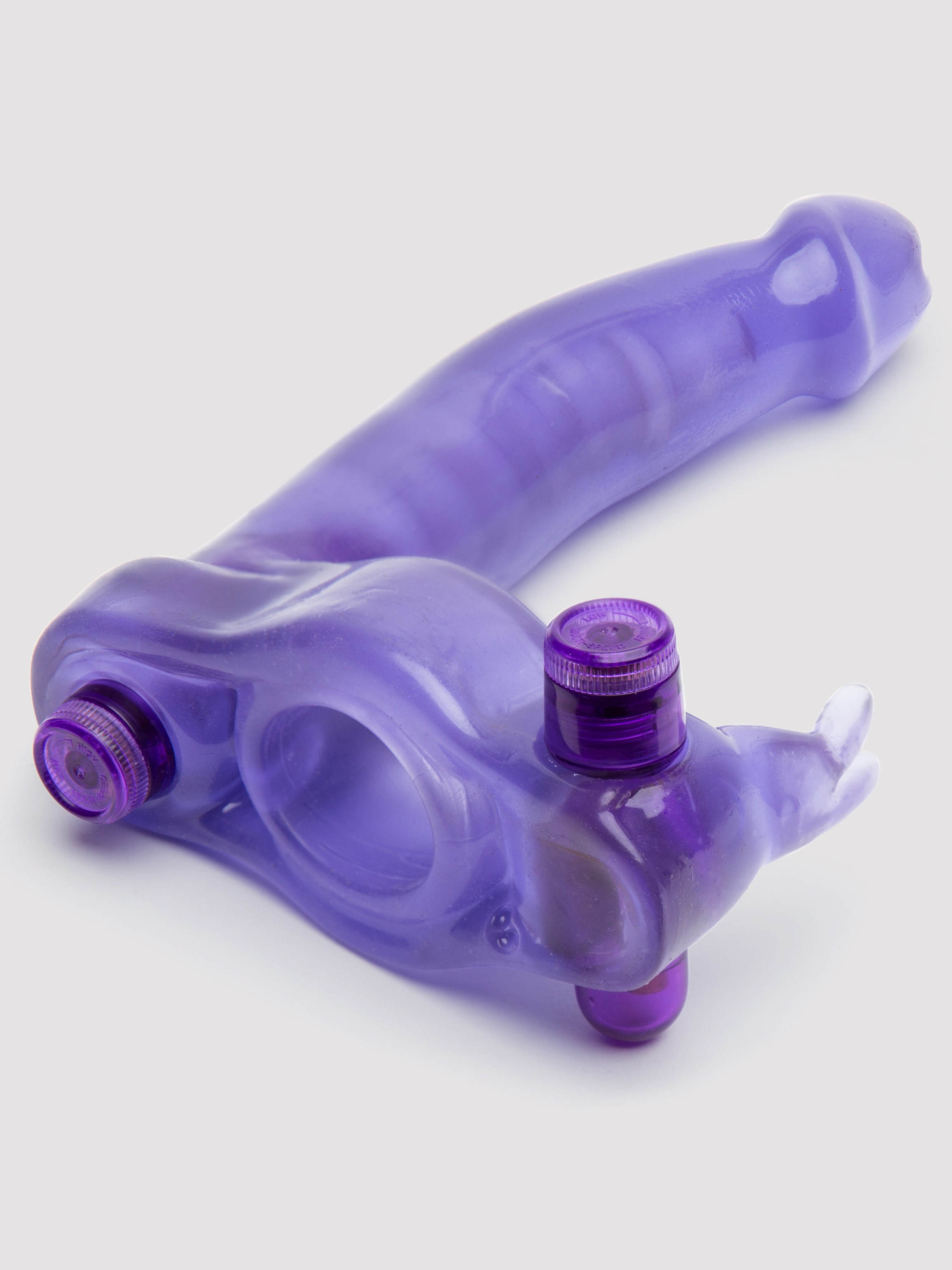 Double Penetration Strap-On Vibrating Rabbit Cock Ring, Purple, hi-res