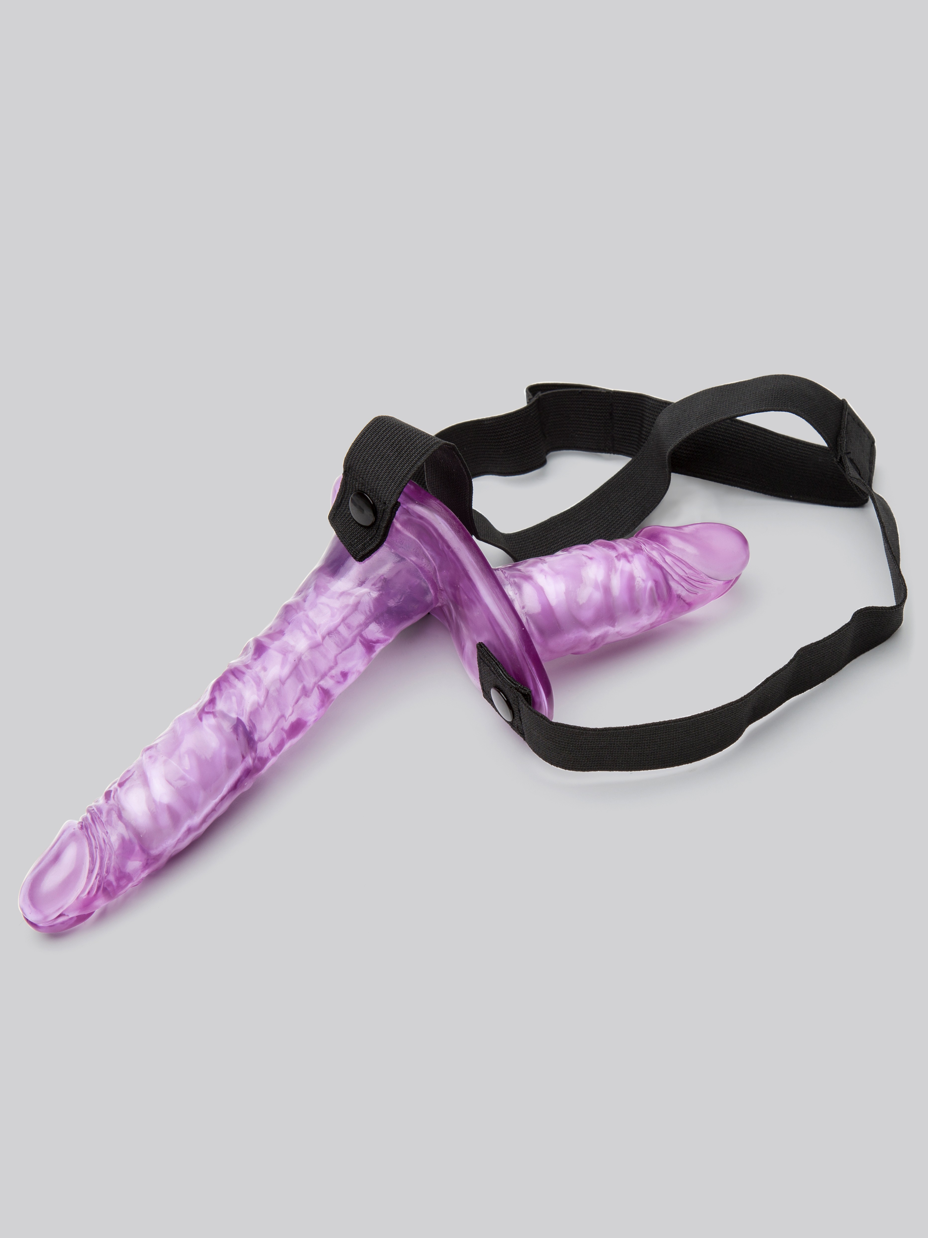 Vibrating Double-Ended Strap-On Dildo Vibrator, Purple, hi-res