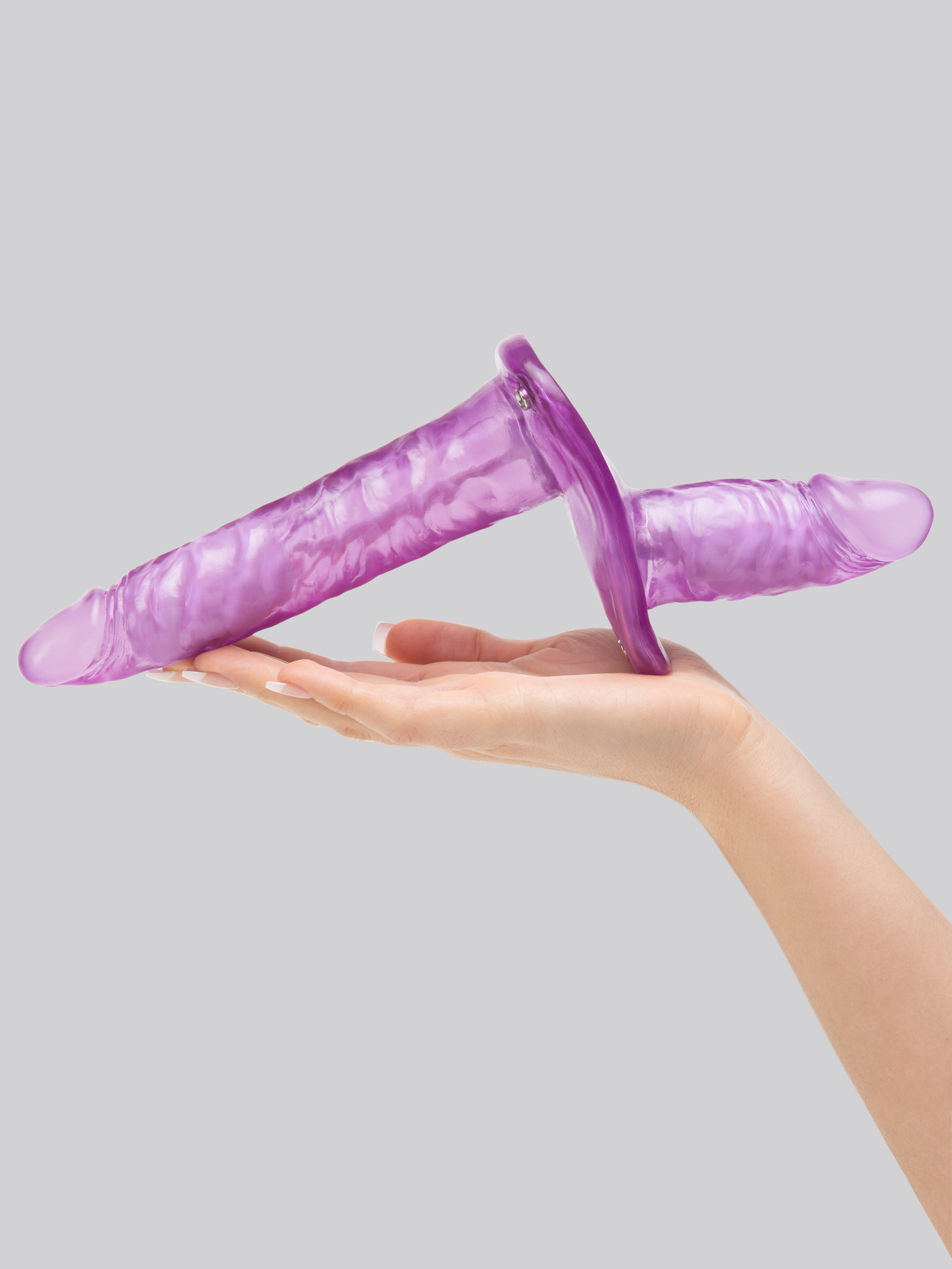 Vibrating Double-Ended Strap-On Dildo Vibrator, Purple, hi-res
