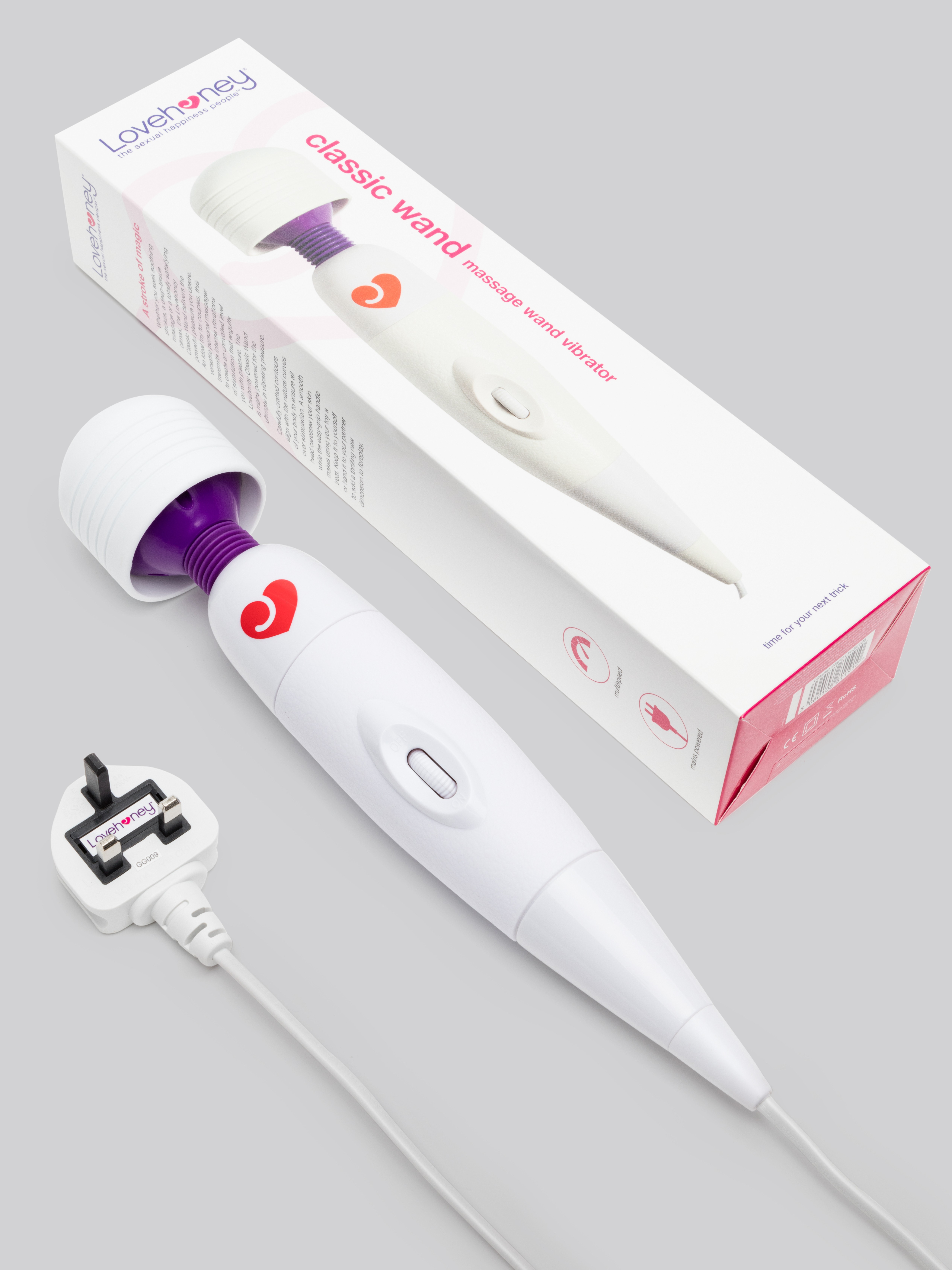 Lovehoney Extra Powerful Multispeed Mains Powered Magic Wand Vibrator, White, hi-res