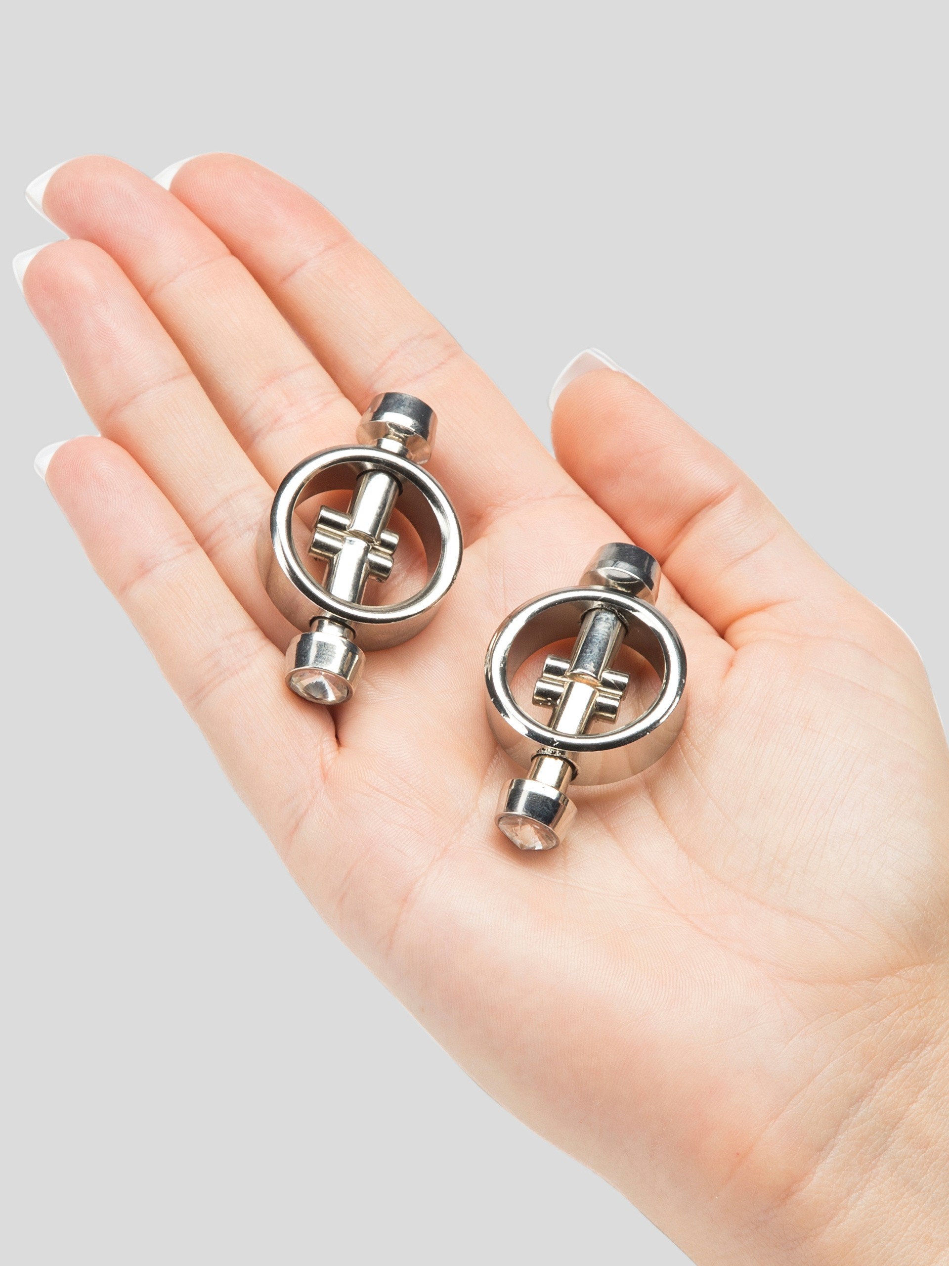 Metal Worx Magnetic Crystal Tip Nipple Clamps, Silver, hi-res