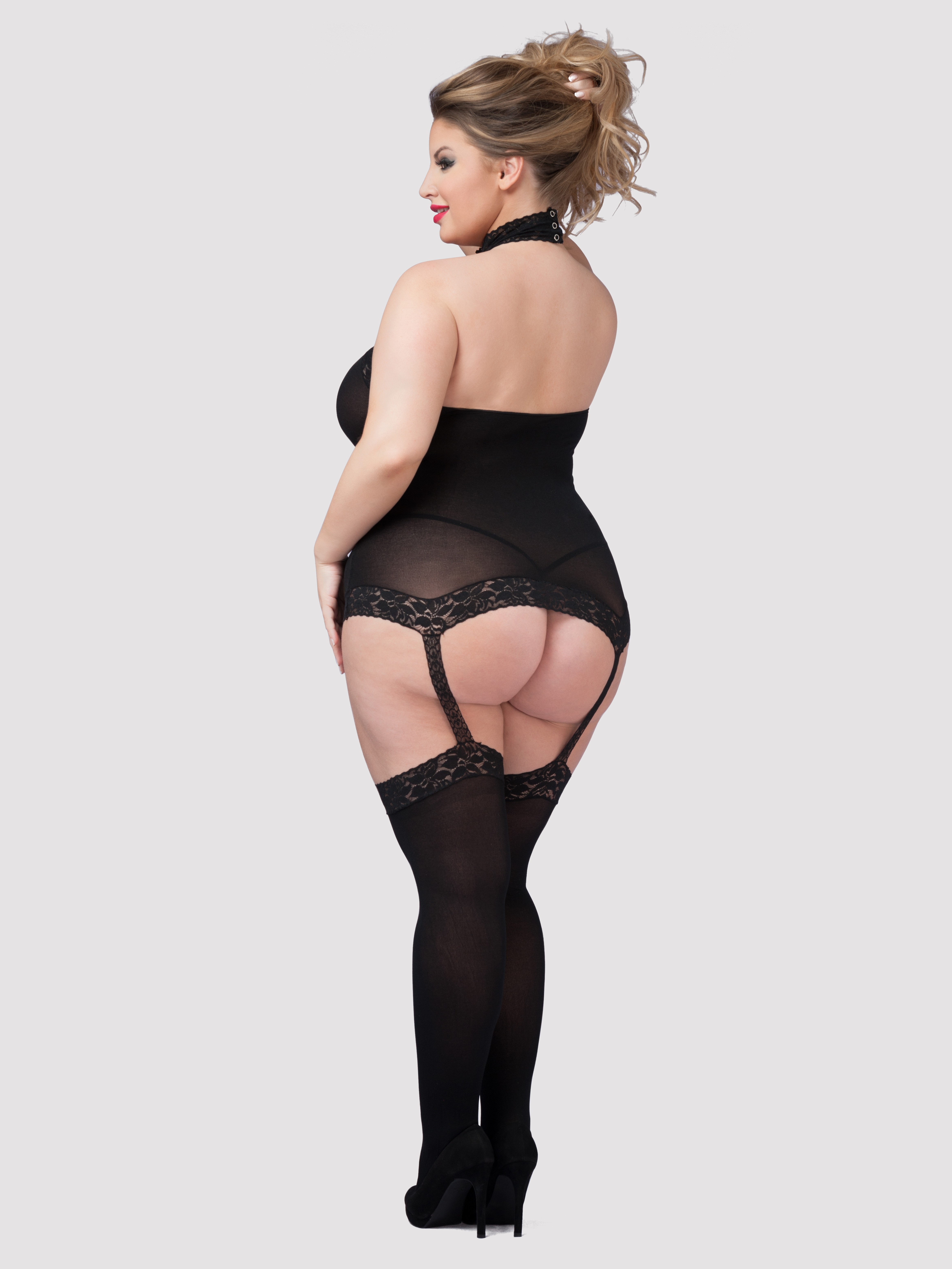 Seven Til Midnight Bon Voyeur Bra Suspender Belt and Knickers, Pink, hi-res