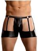 Male Power New Extreme Wet Look Garter Shorts, Black, hi-res