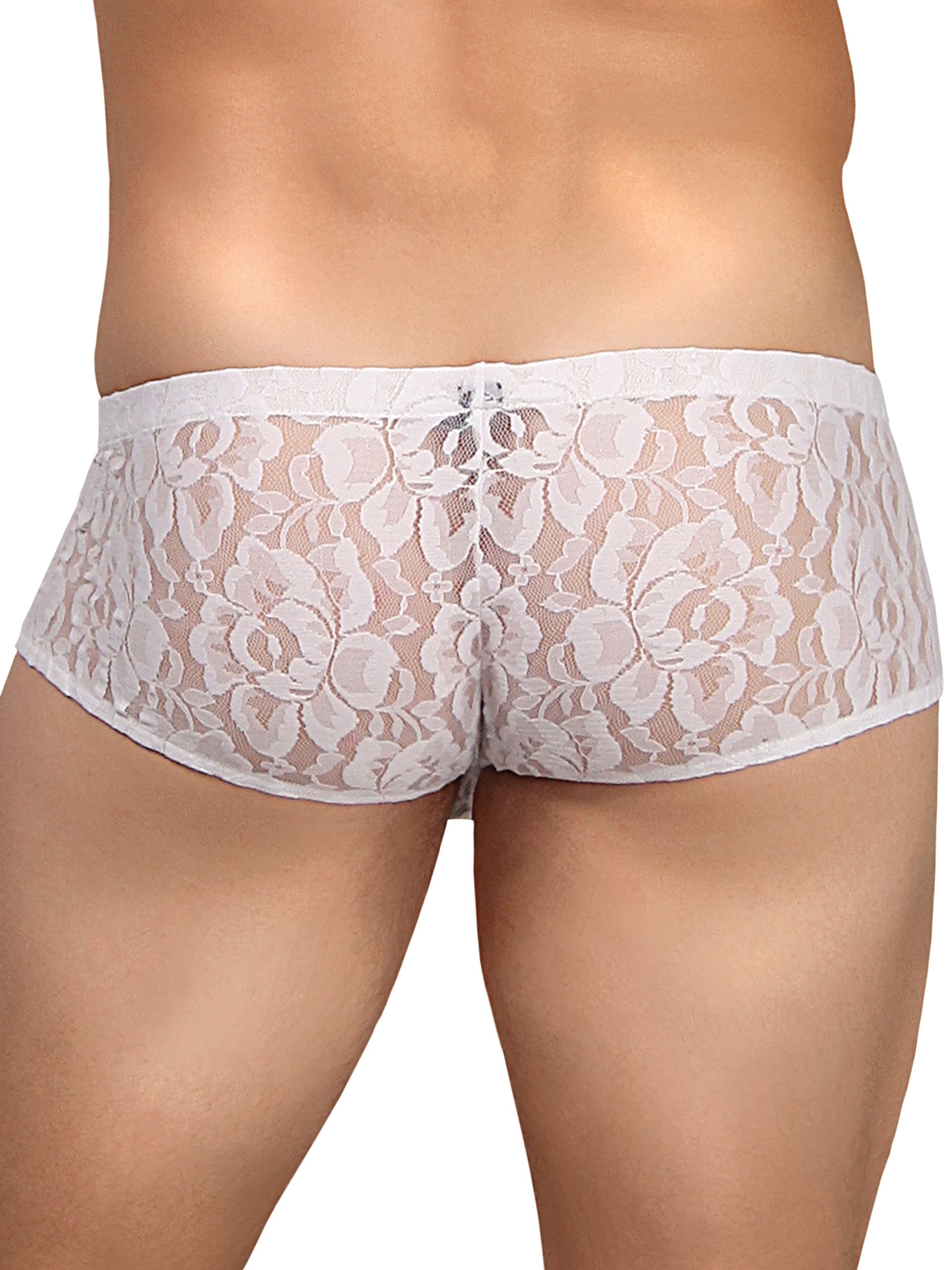 Male Power Stretch Lace Boxer Shorts, White, hi-res