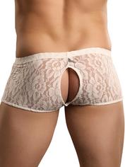 Male Power Stretch Lace Cut-Out Boxer Shorts, White, hi-res