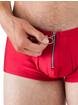 Male Power Wet Look Zipper Shorts, Red, hi-res