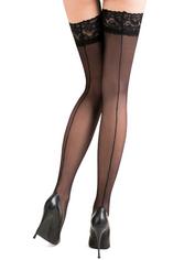 Gabriella Lace Top Hold-Ups with Back Seam, Black, hi-res
