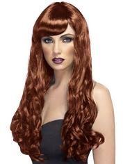 Long Wavy Brunette Wig with Fringe, Brown, hi-res