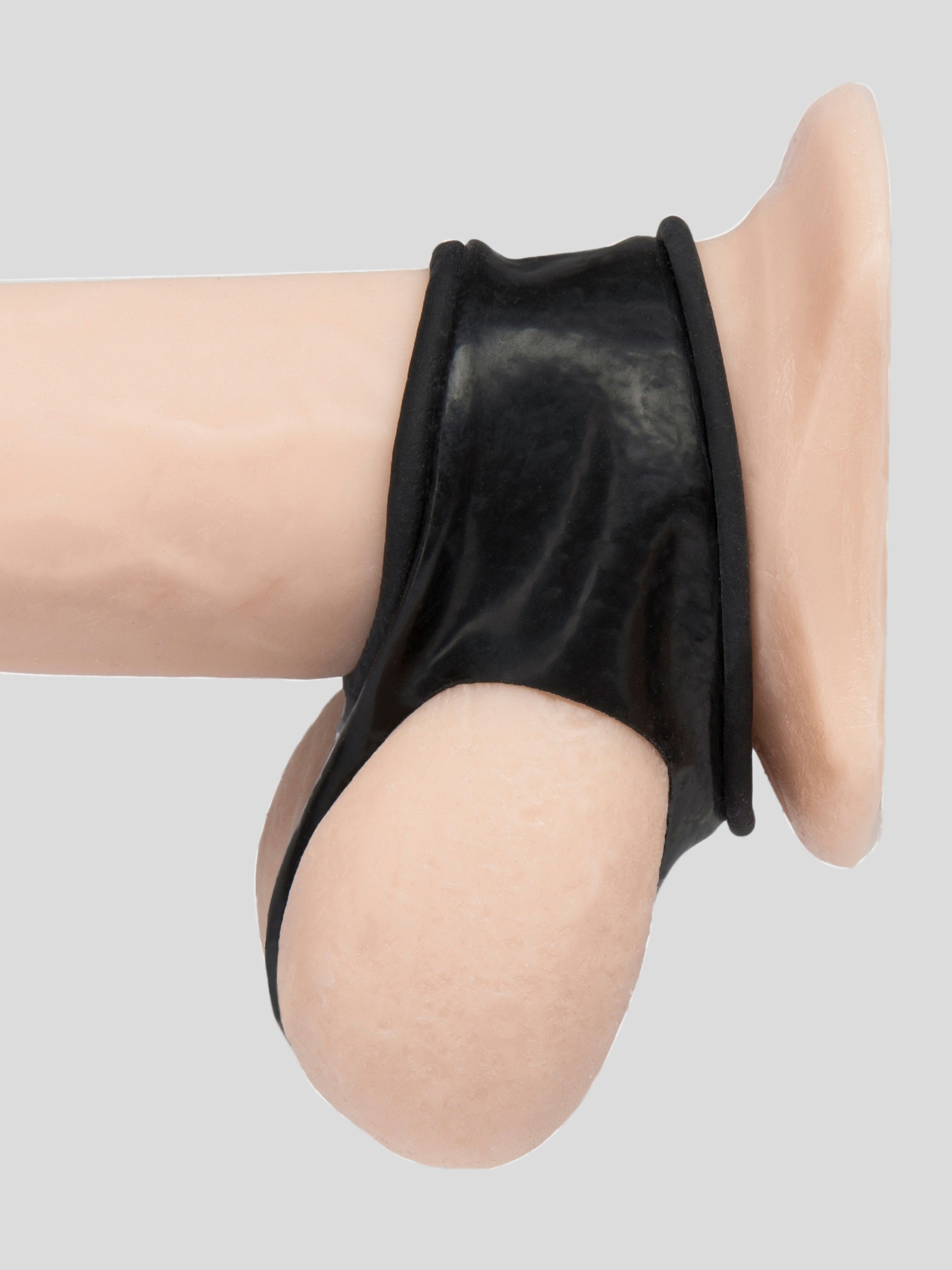 Latex Cock Ring Sleeve and Ball Divider, Black, hi-res