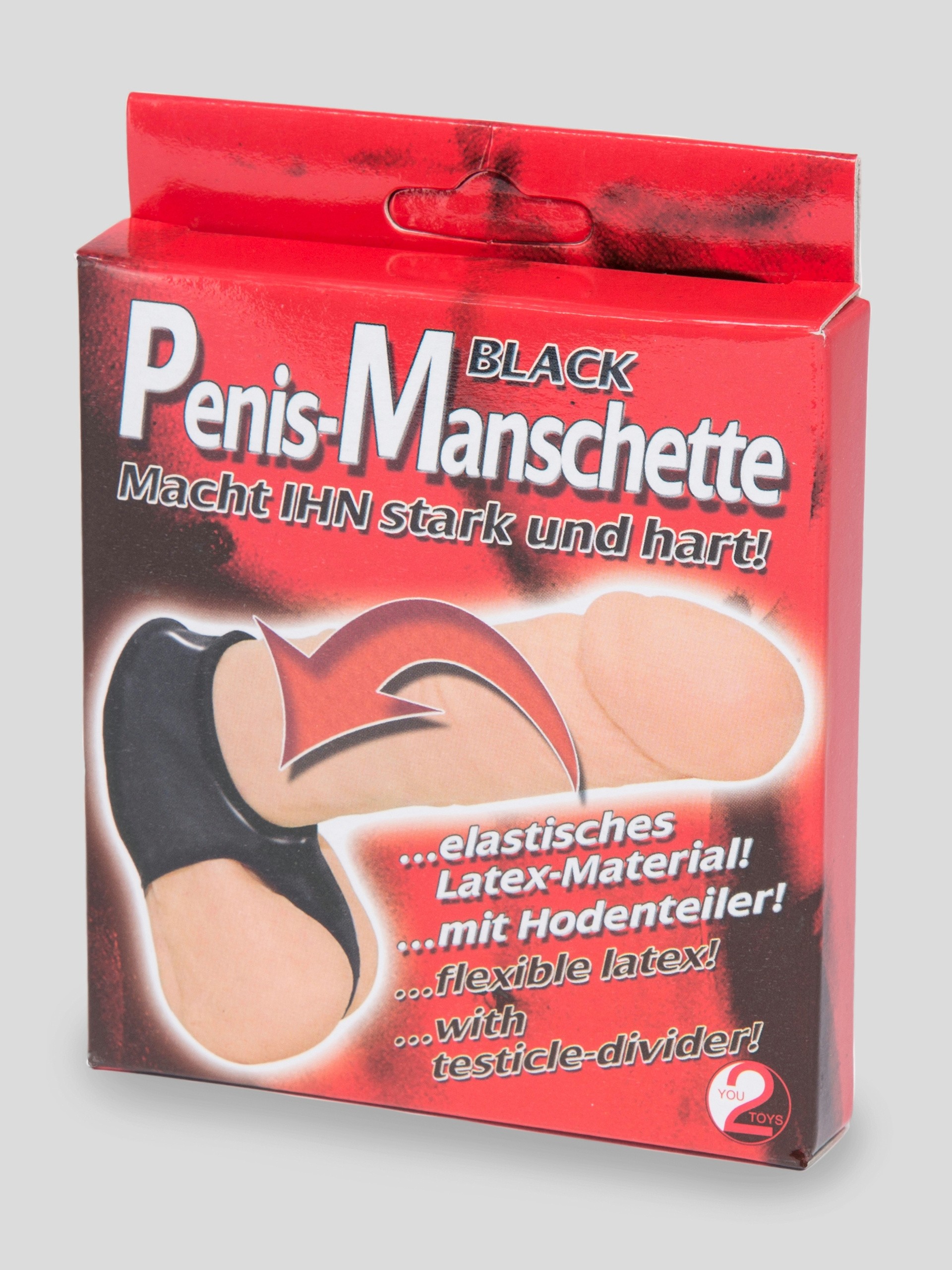 Latex Cock Ring Sleeve and Ball Divider, Black, hi-res