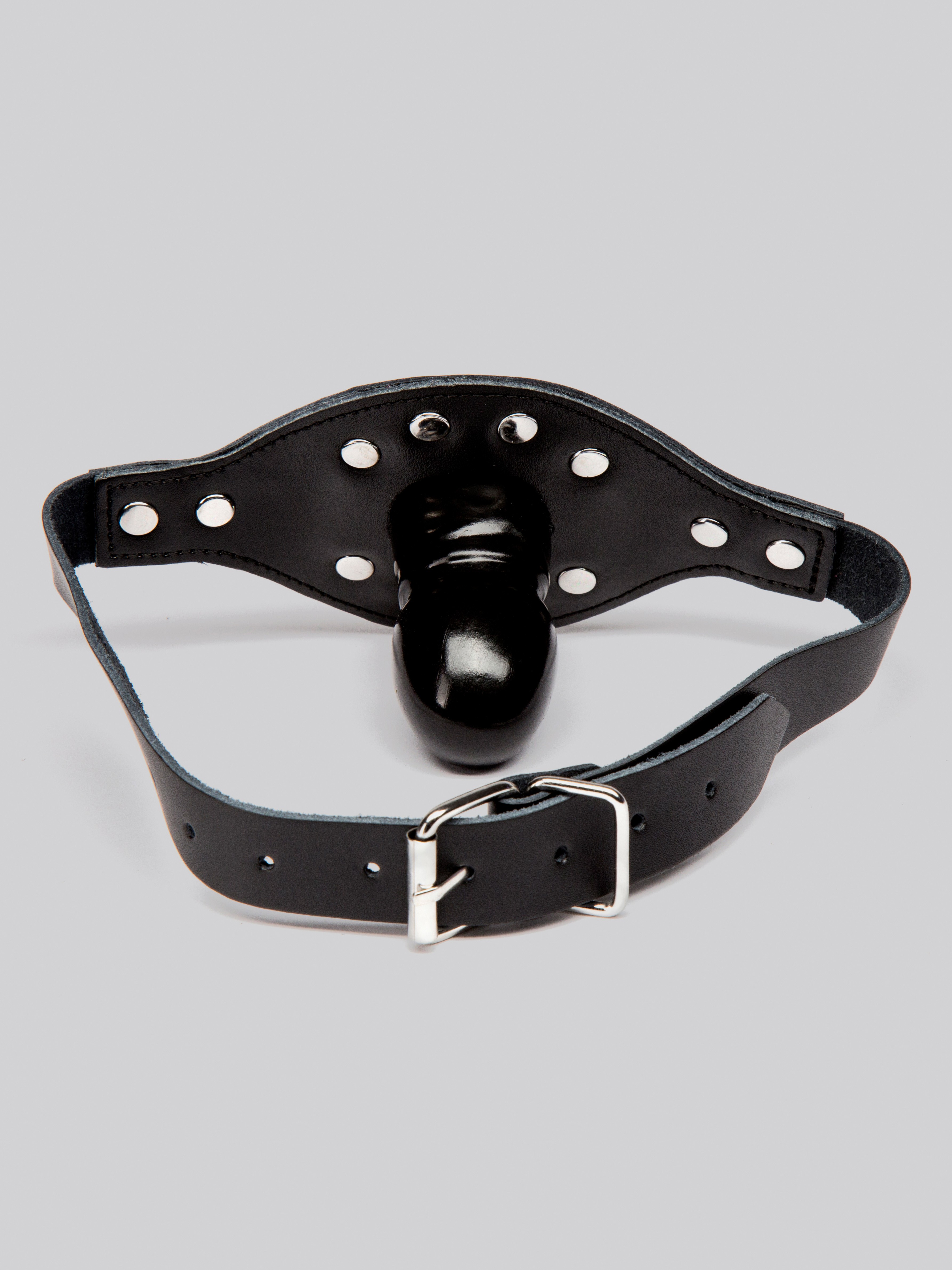 Bondage Boutique Leather and Studs Dildo Gag, Black, hi-res