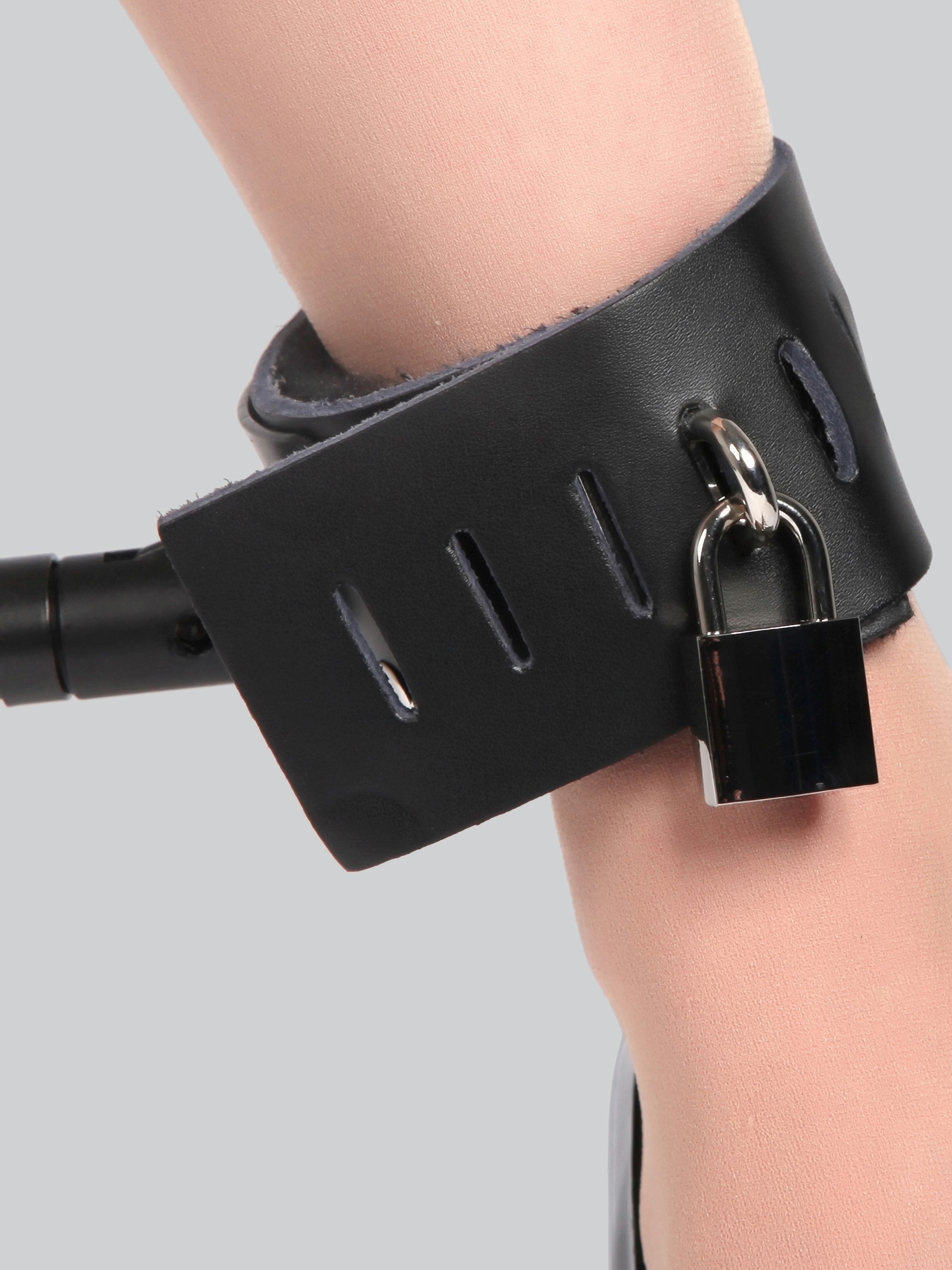 Bondage Boutique Expandable Spreader Bar with Leather Cuffs, Black, hi-res