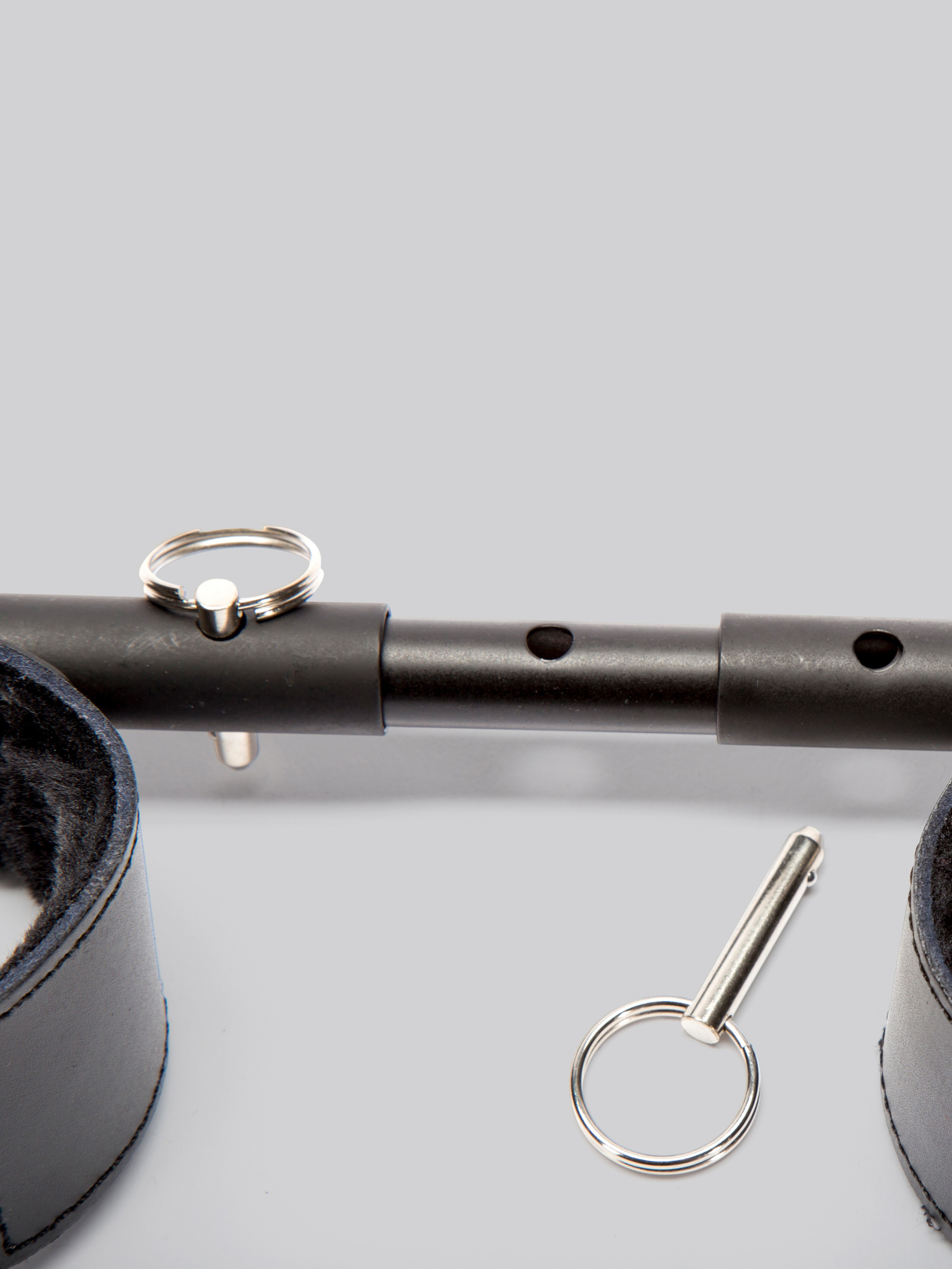 Bondage Boutique Extreme Expandable Spreader Bar with Leather Cuffs, Black, hi-res