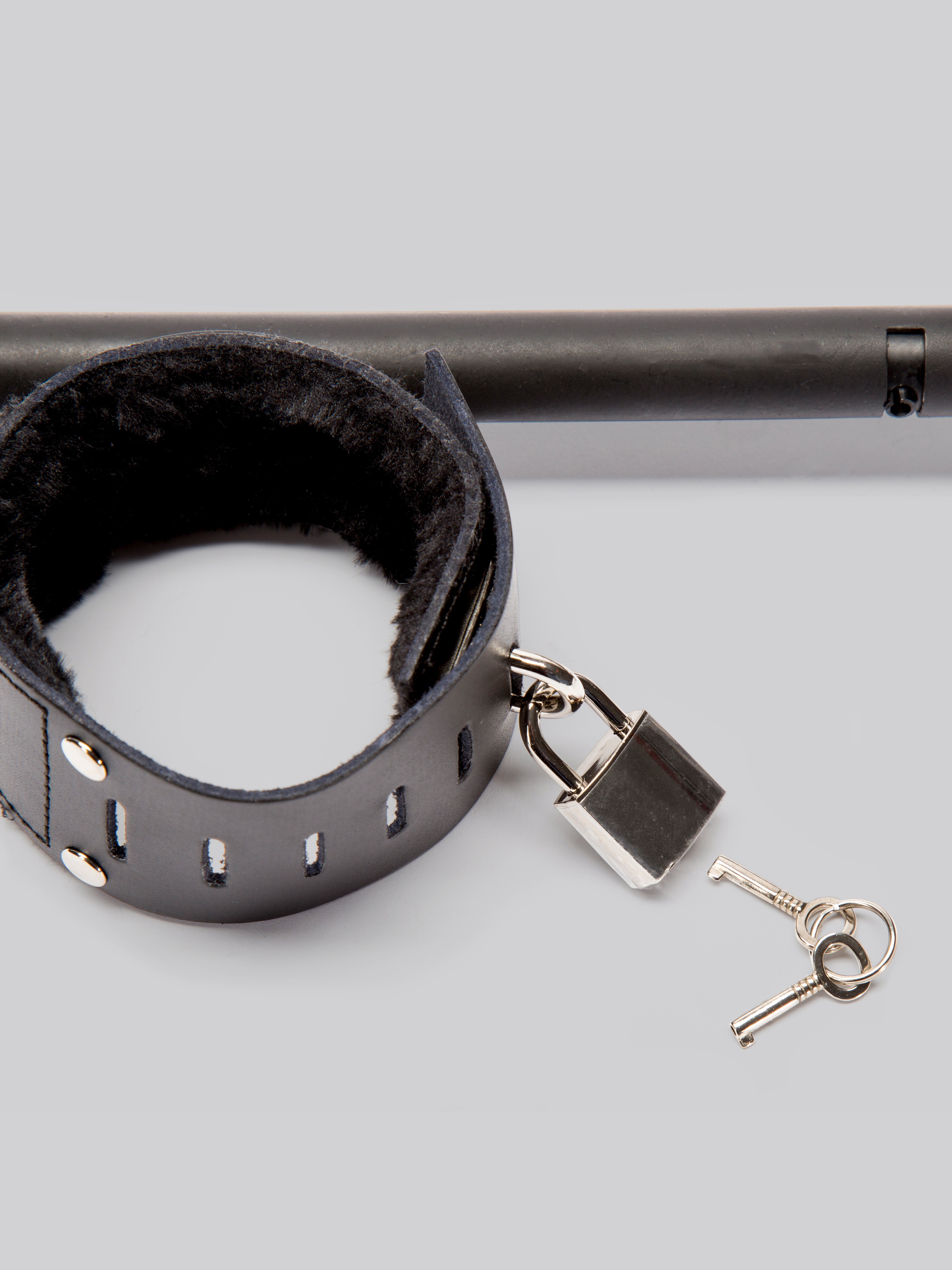 Bondage Boutique Extreme Expandable Spreader Bar with Leather Cuffs, Black, hi-res