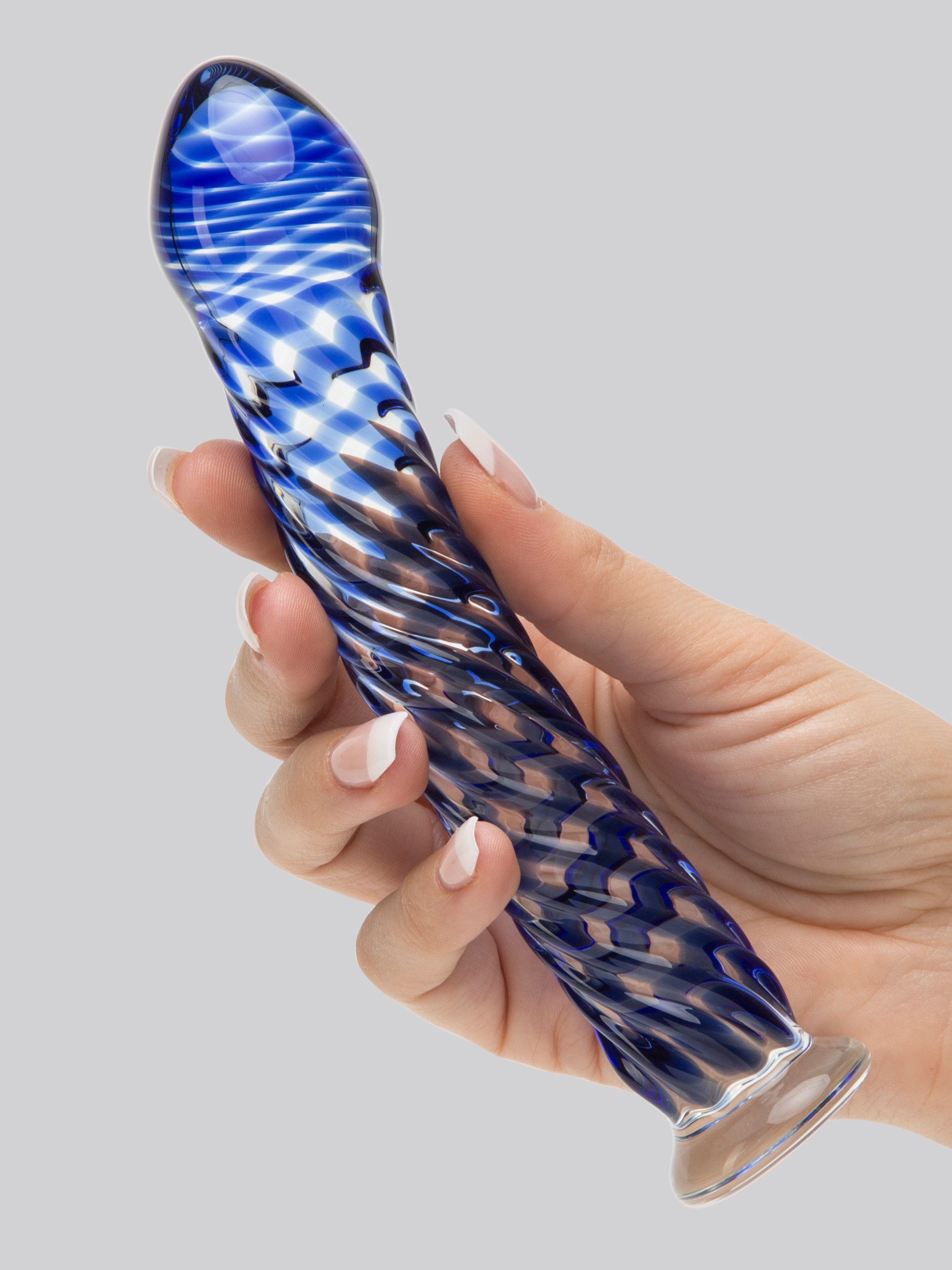 Lovehoney Blue Swirl Textured Sensual Glass Dildo, Black, hi-res