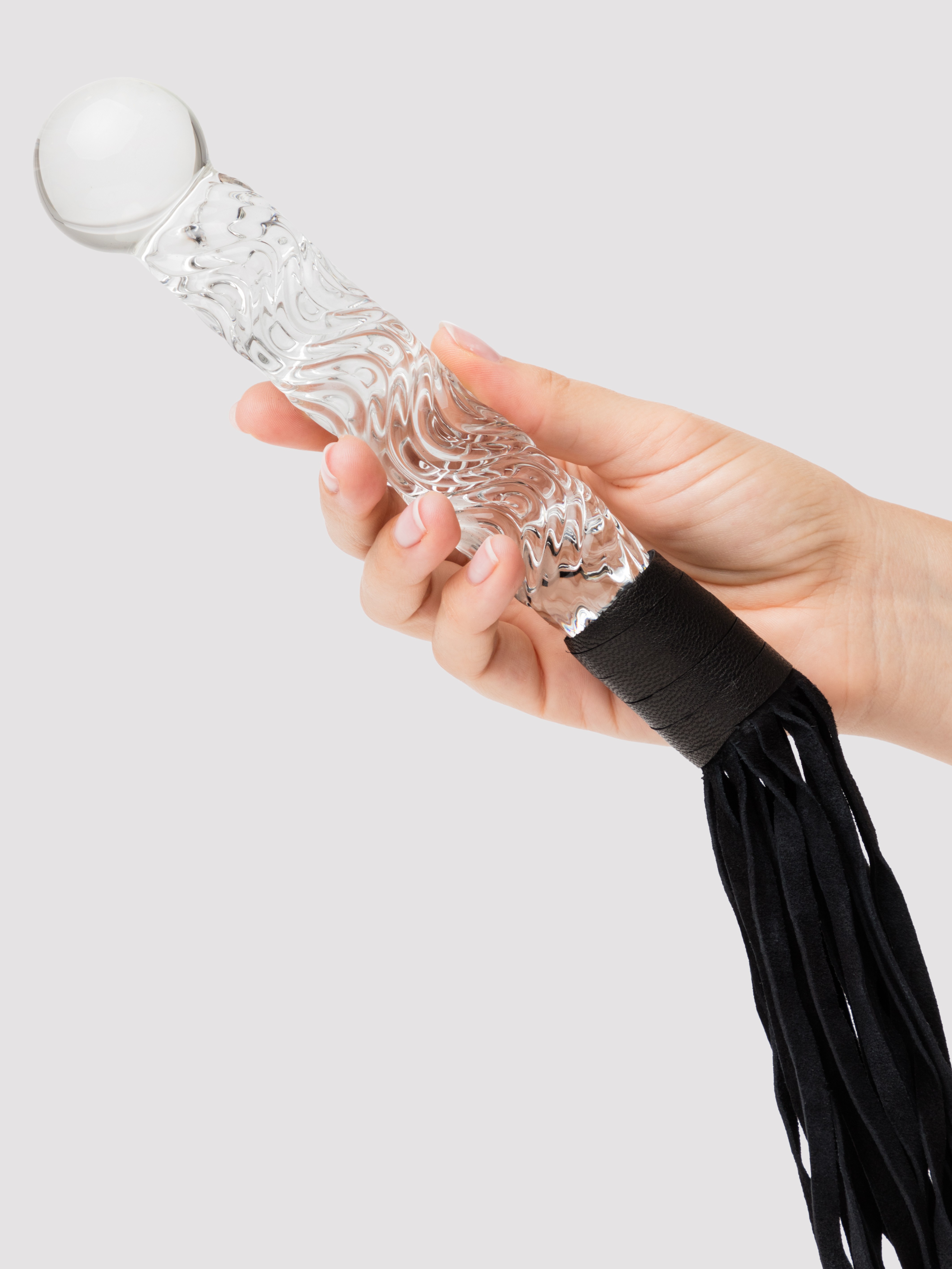 Icicles No 38 Glass Dildo with Leather Flogger, Clear, hi-res