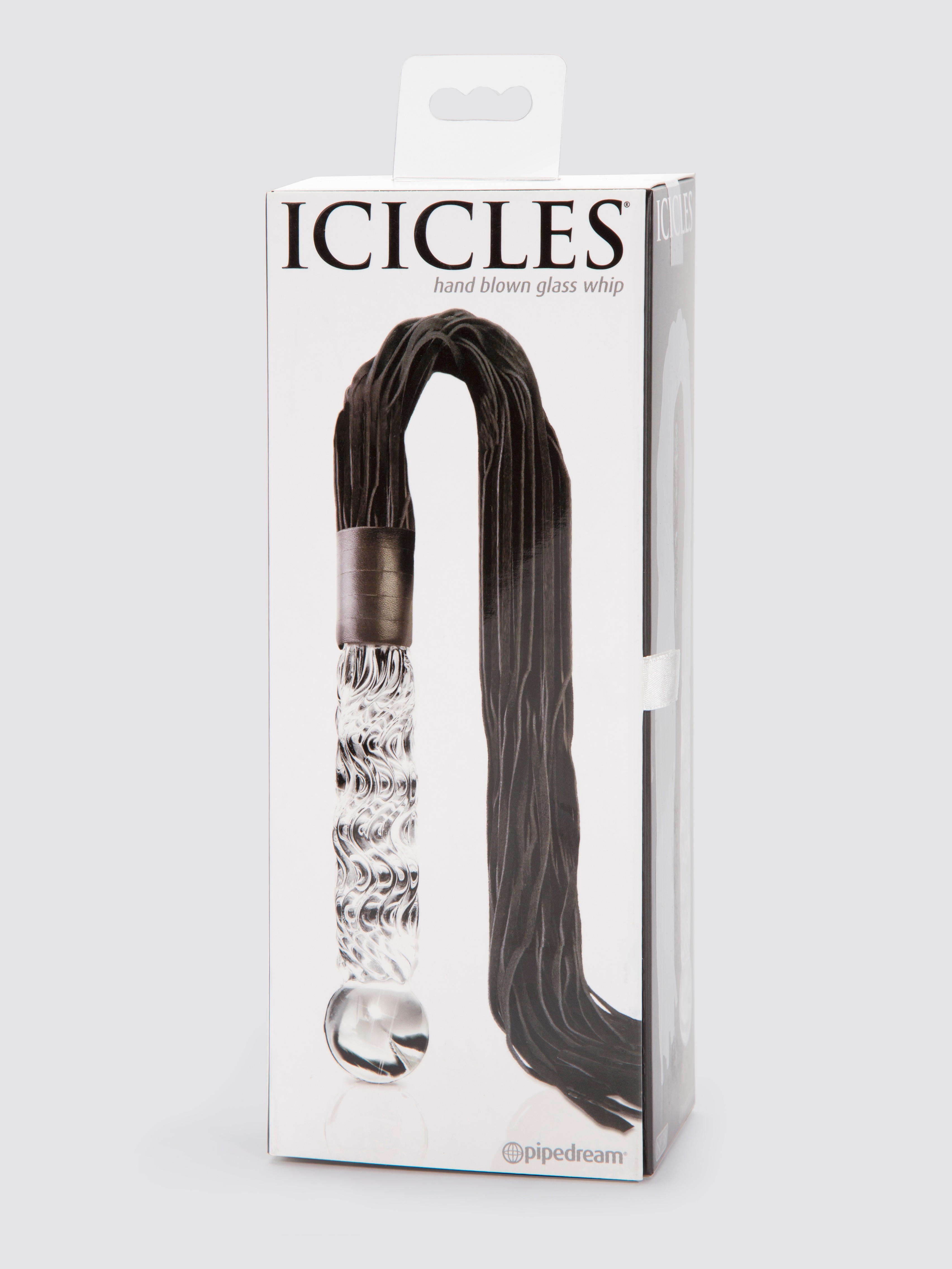 Icicles No 38 Glass Dildo with Leather Flogger, Clear, hi-res