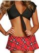 Exposed Tartan Mini Skirt and Tie-Front Top Set, Red, hi-res