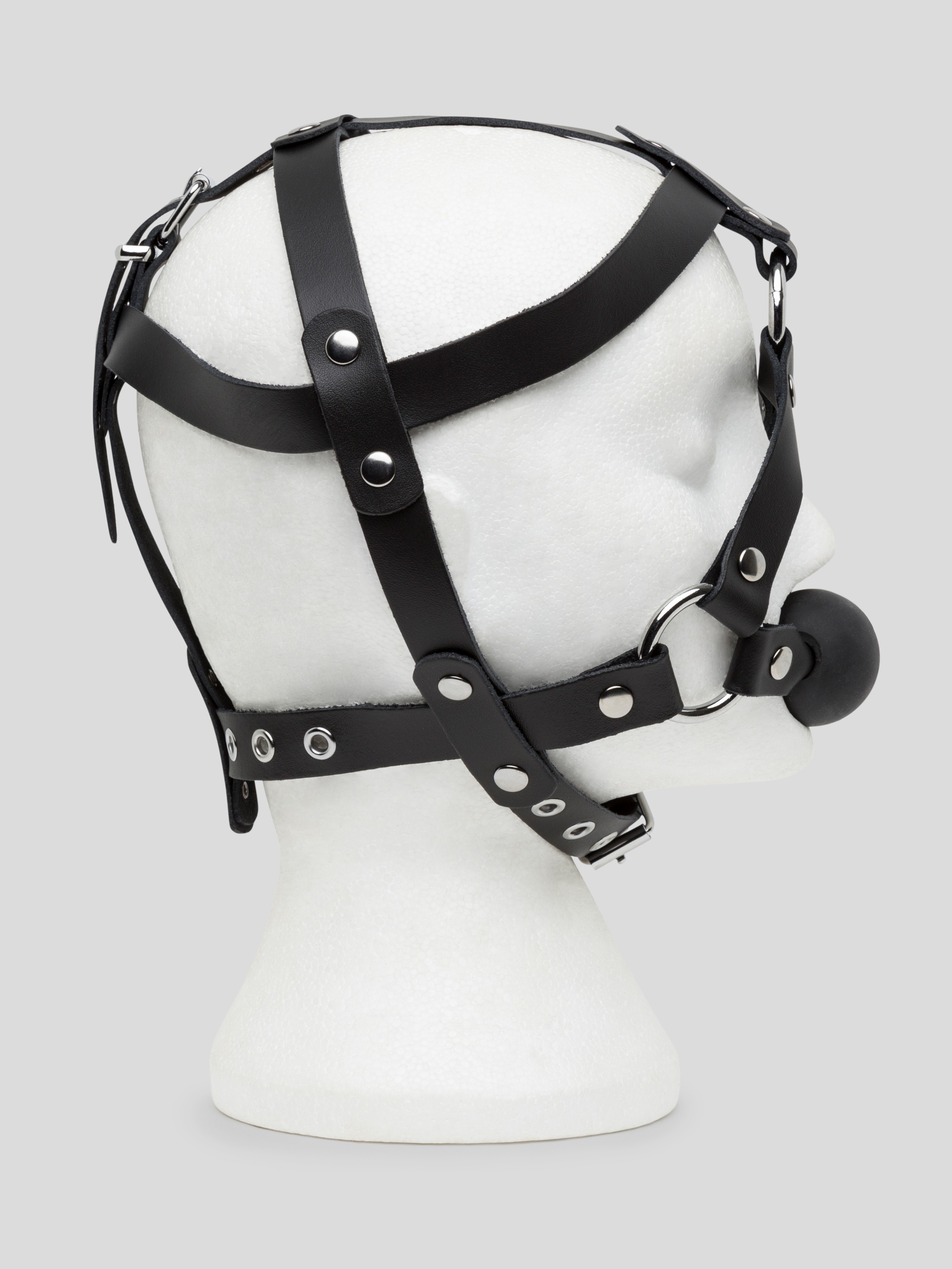 Zado Leather Head Harness and Medium Ball Gag, Black, hi-res