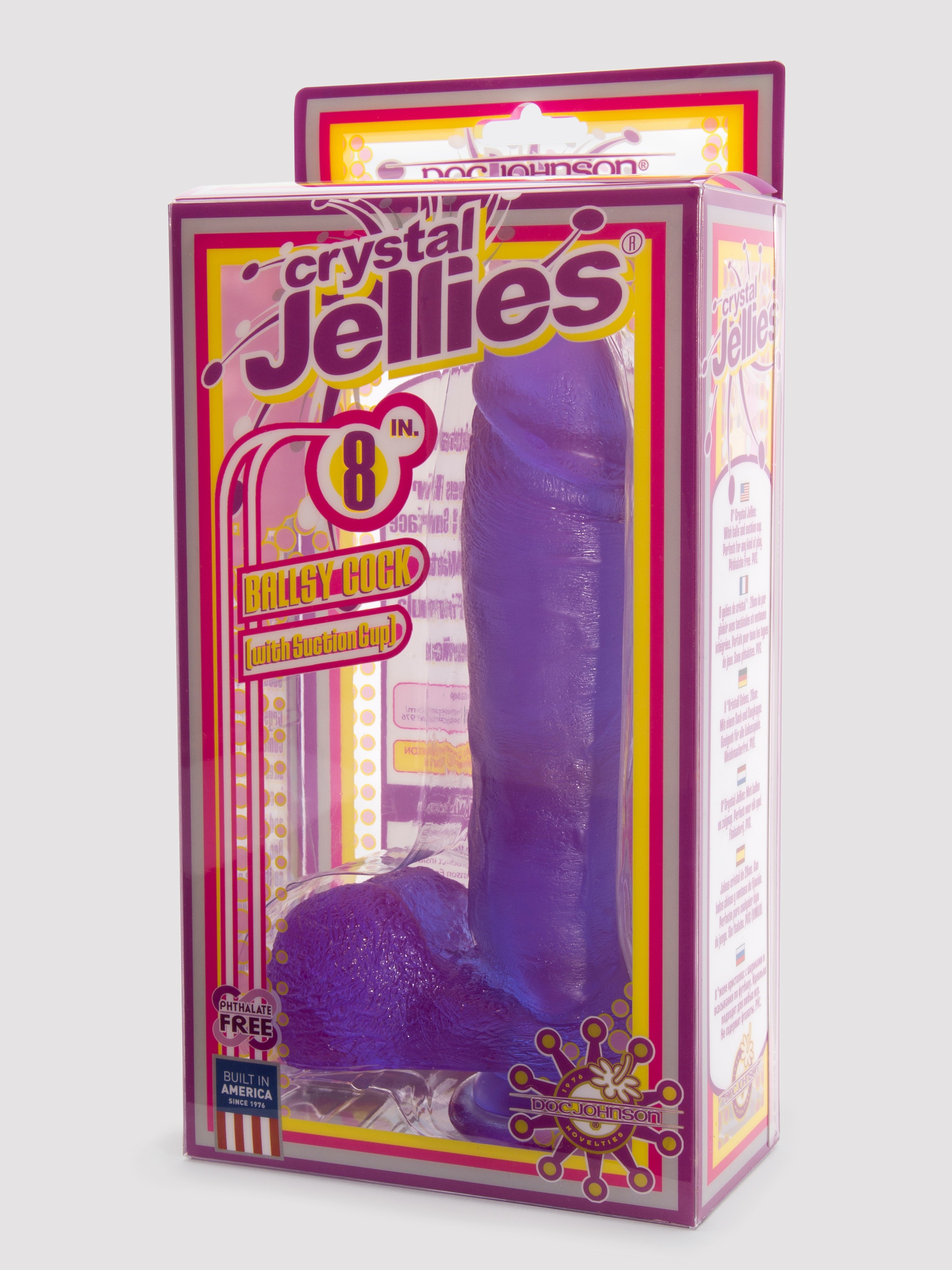 Doc Johnson Crystal Jellies Ballsy Suction Cup Dildo 8 Inch, Purple, hi-res