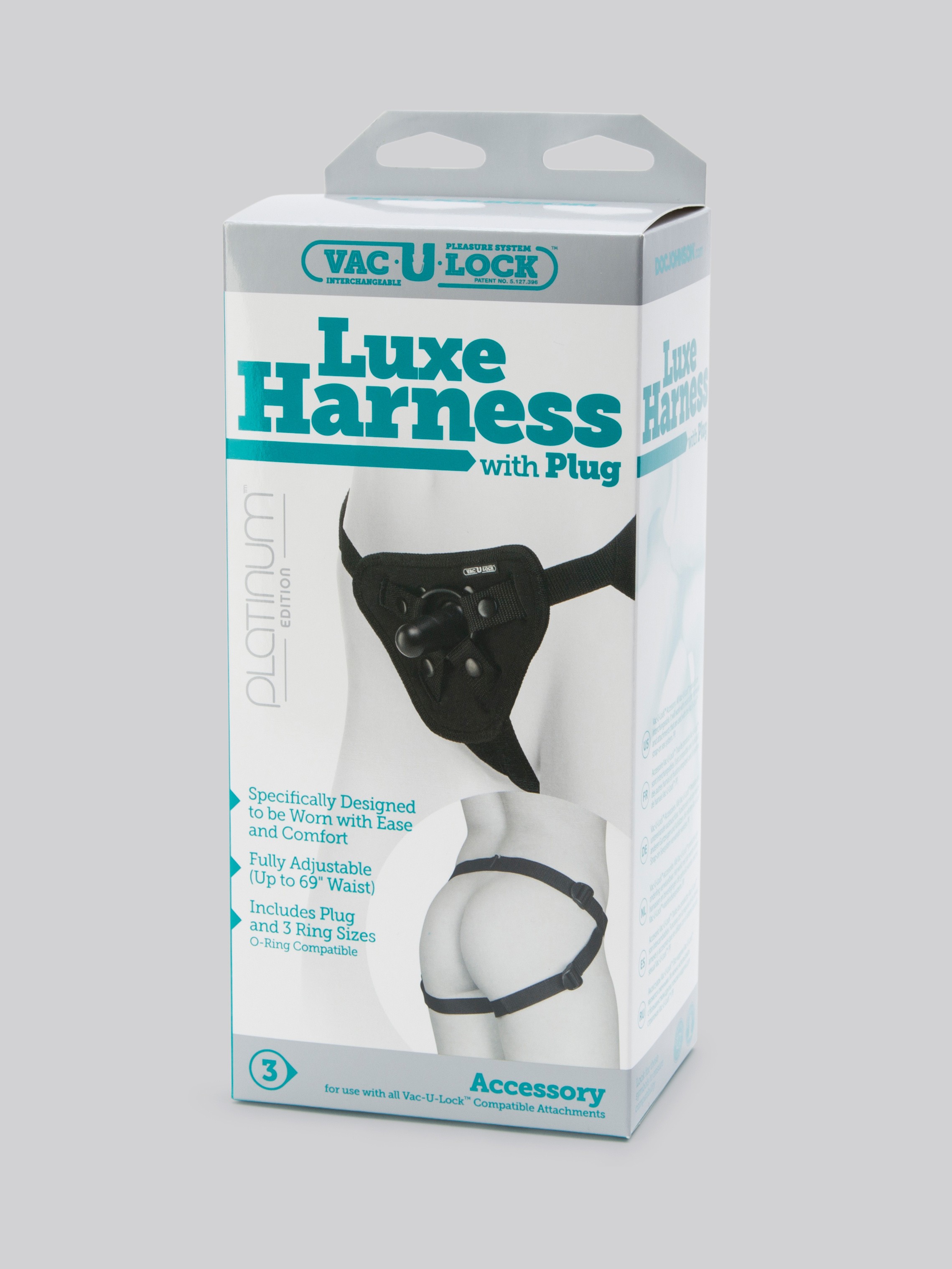 Doc Johnson Vac-U-Lock Luxe Harness with Plug and O-Rings, Black, hi-res