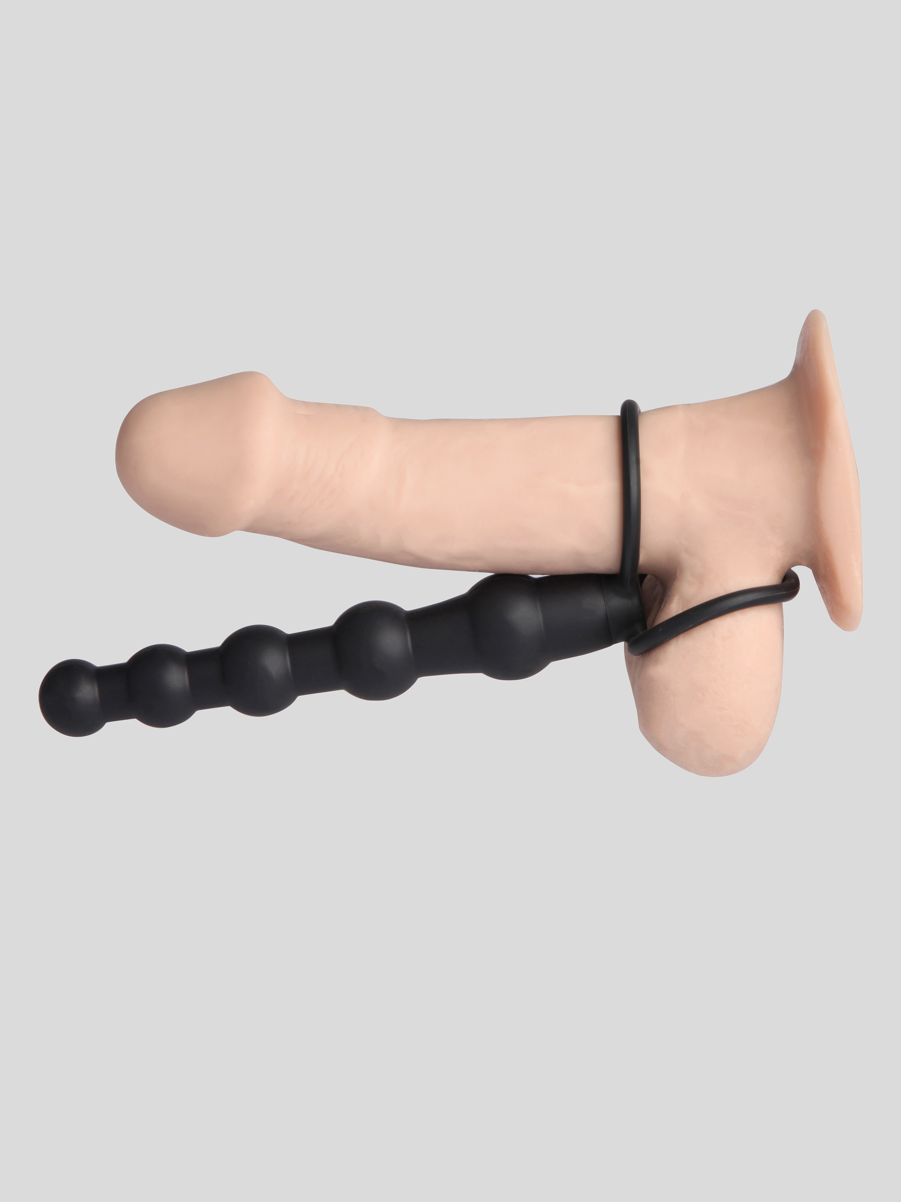 Love Rider Silicone Beaded Dual Penetrator Strap-On, Black, hi-res