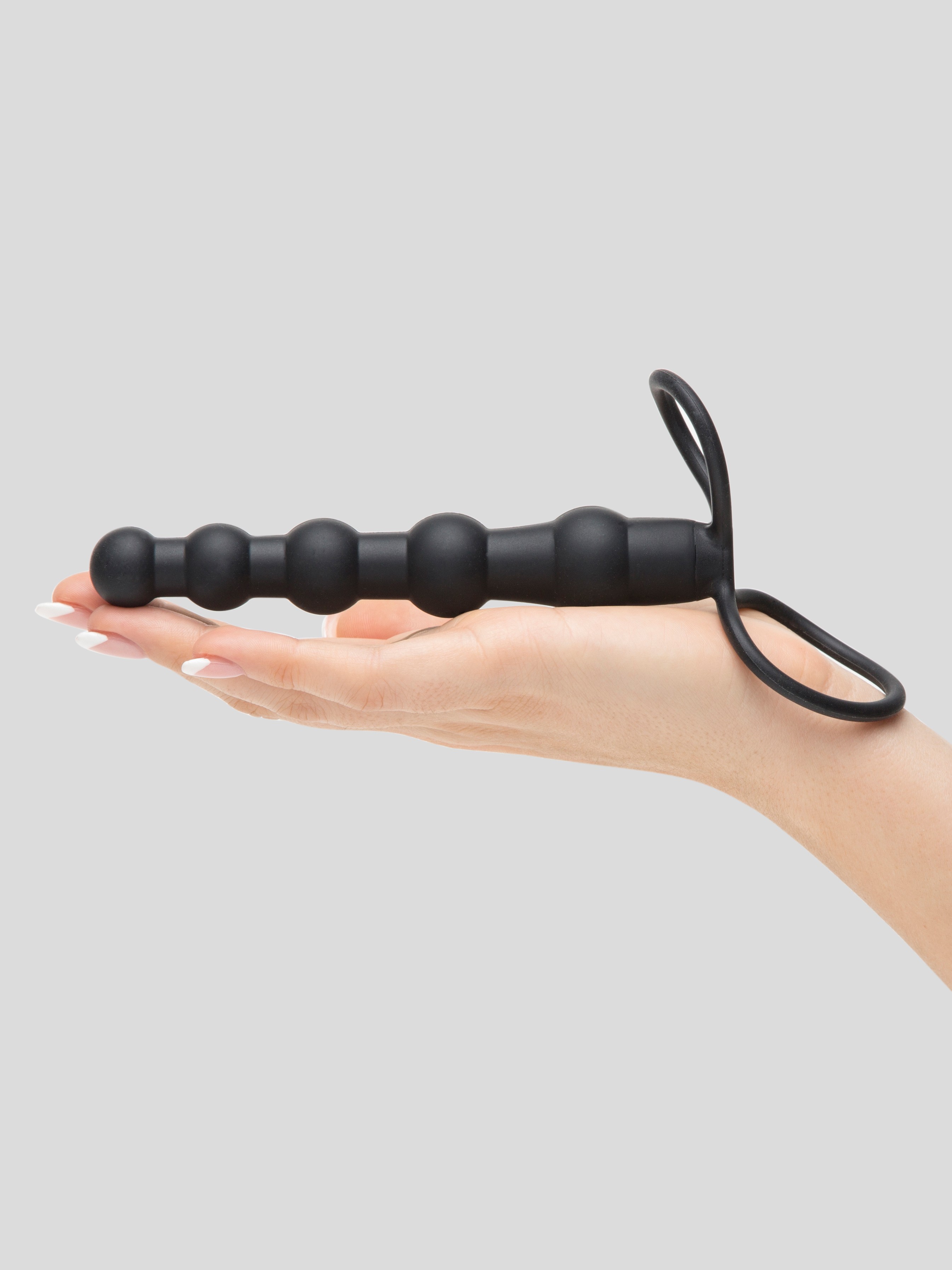 Love Rider Silicone Beaded Dual Penetrator Strap-On, Black, hi-res