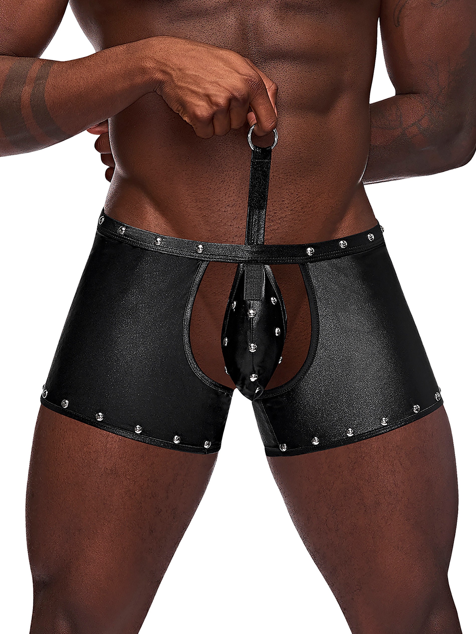 Male Power Poseidon Fetish Thong and Shorts, Black, hi-res
