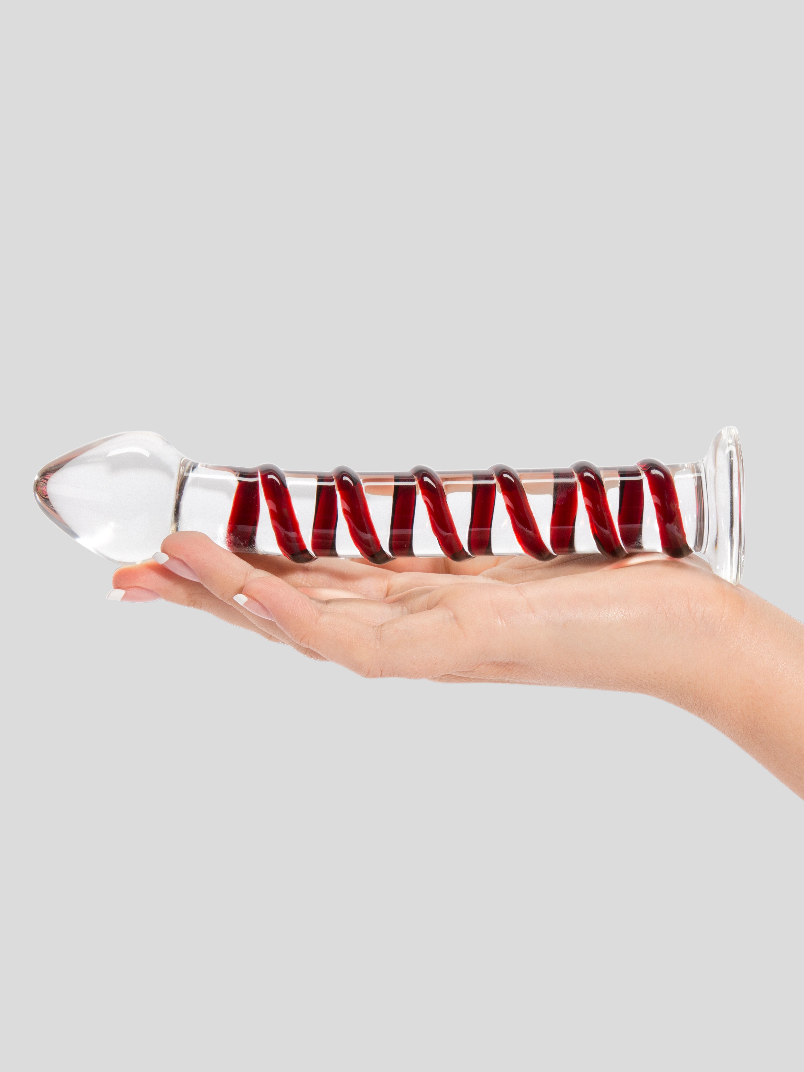 Gl&auml;s Mr Swirly Textured Glass Dildo 8 Inch, Red, hi-res
