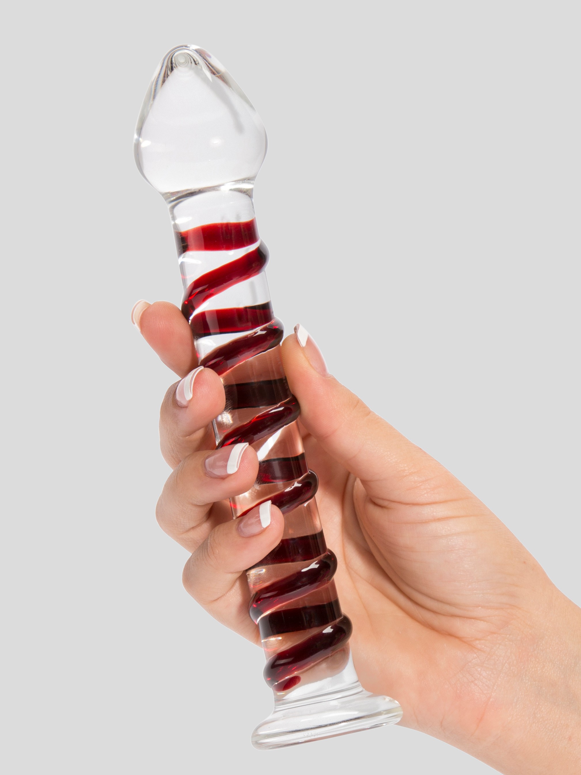 Gl&auml;s Mr Swirly Textured Glass Dildo 8 Inch, Red, hi-res