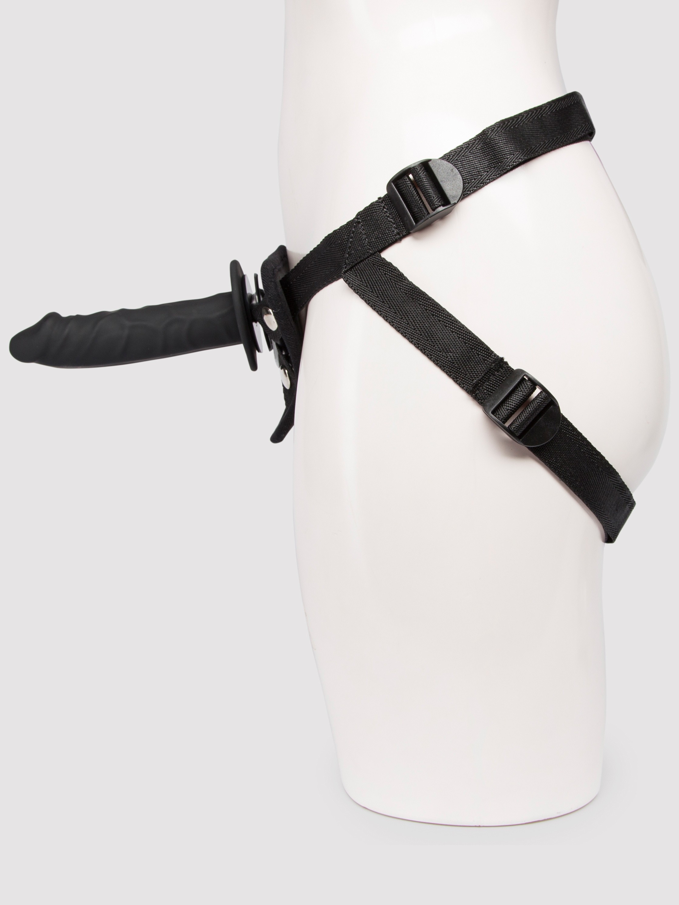 Bondage Boutique Unisex Strap-On Harness with Realistic Dildo 6 Inch, Black, hi-res