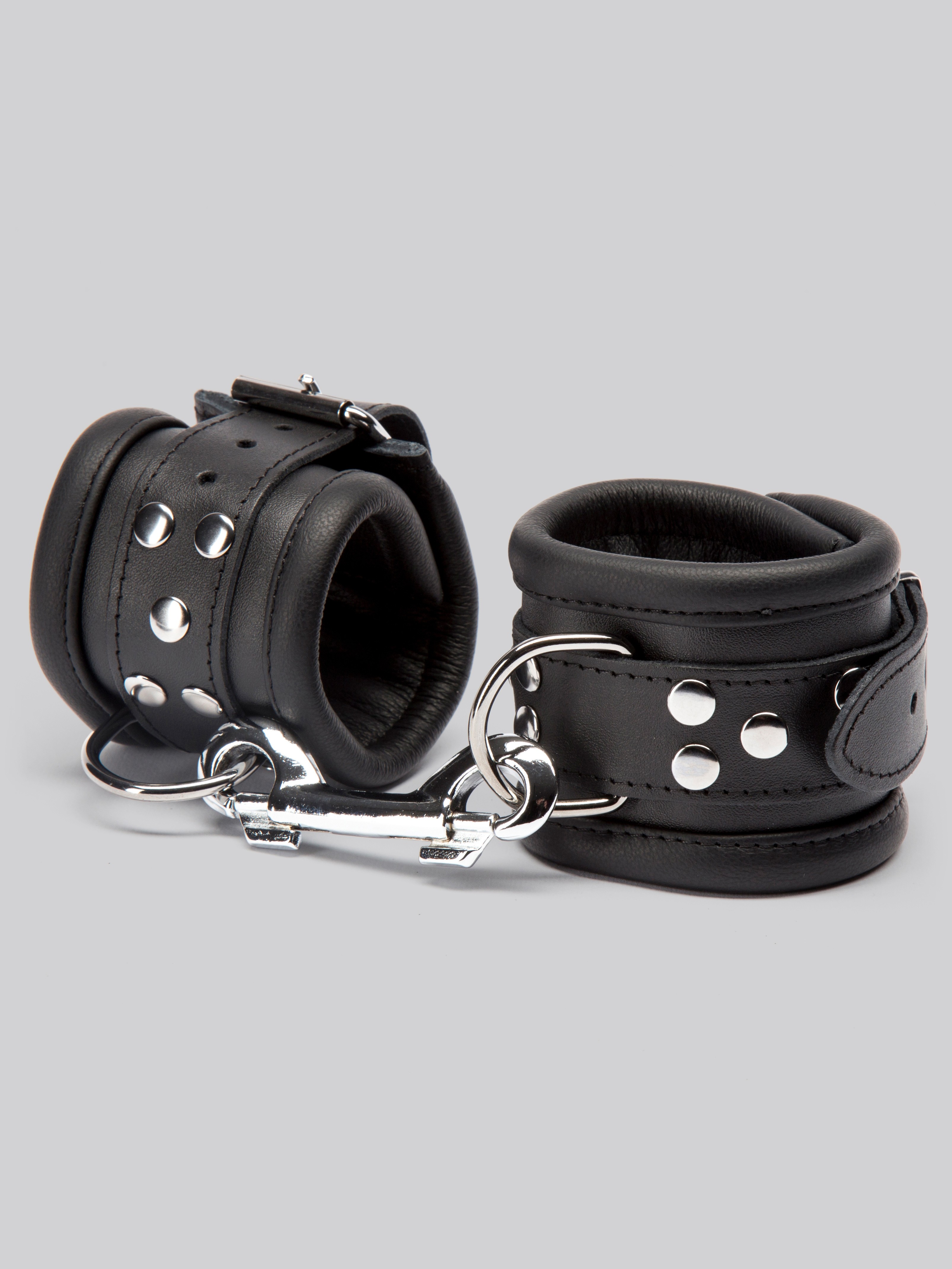 DOMINIX Deluxe Heavy Leather Wrist Cuffs, Black, hi-res