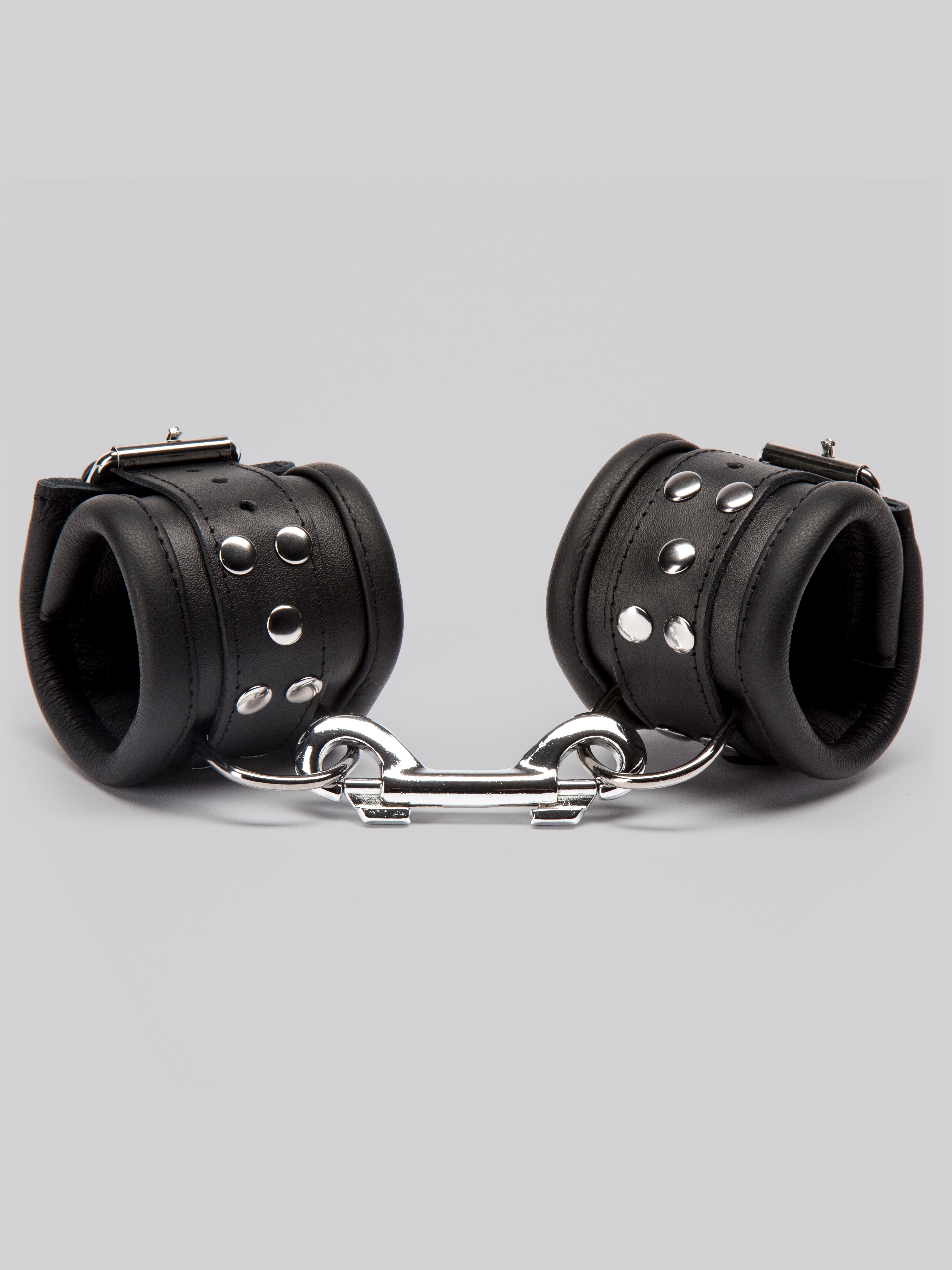 DOMINIX Deluxe Heavy Leather Wrist Cuffs, Black, hi-res